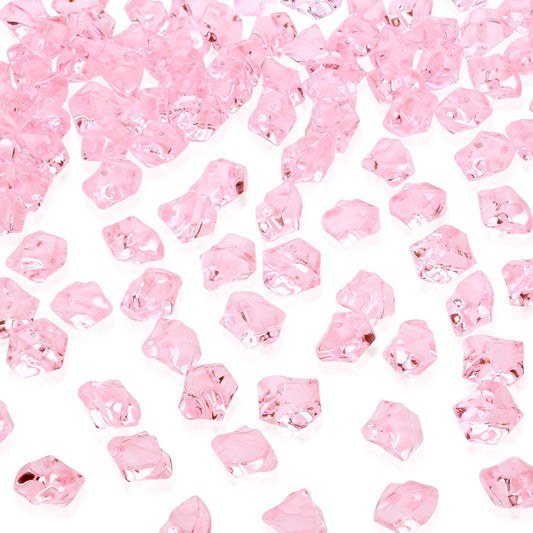 YATOJUZI 500pcs Fake Ice Cubes Pink Acrylic Crushed Rocks Vase Fillers Plastic Diamonds Gems for DIY Party Wedding Centerpiece Table Scatter Prop Display Decor 0.5" (Only Pink)