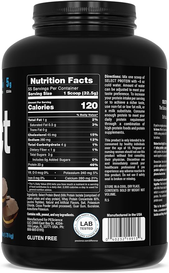 PEScience Select Protein Powder, Whey and Casein Blend, Clean Protein Powder for Women and Men, Low Calorie, Low Carb, Keto Friendly, Gluten Free, Chocolate Peanut Butter Cup, 55 Servings