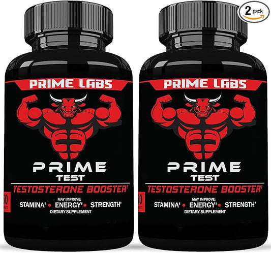 Prime Labs Testosterone Supplement for Men (2-Pack) - Stamina, Endurance, Energy, & Strength - Men's Testosterone Booster & Workout Supplement - 120 Caplets