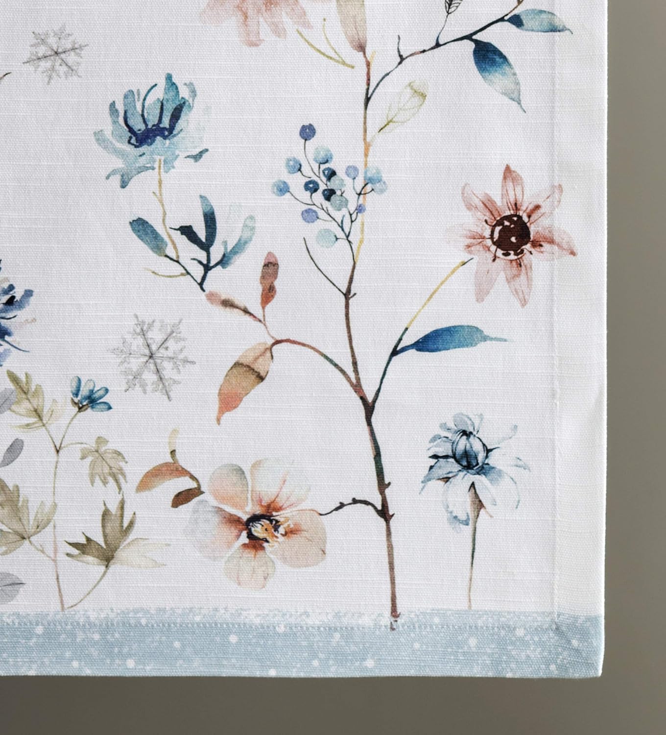 Maison d' Hermine Table Runner 100% Cotton Single Layer Table Runners 36 inches Long for Thanksgiving Christmas Decorations Home Kitchen Dining Party Wedding (Ice Florals, 14.5" x 36")