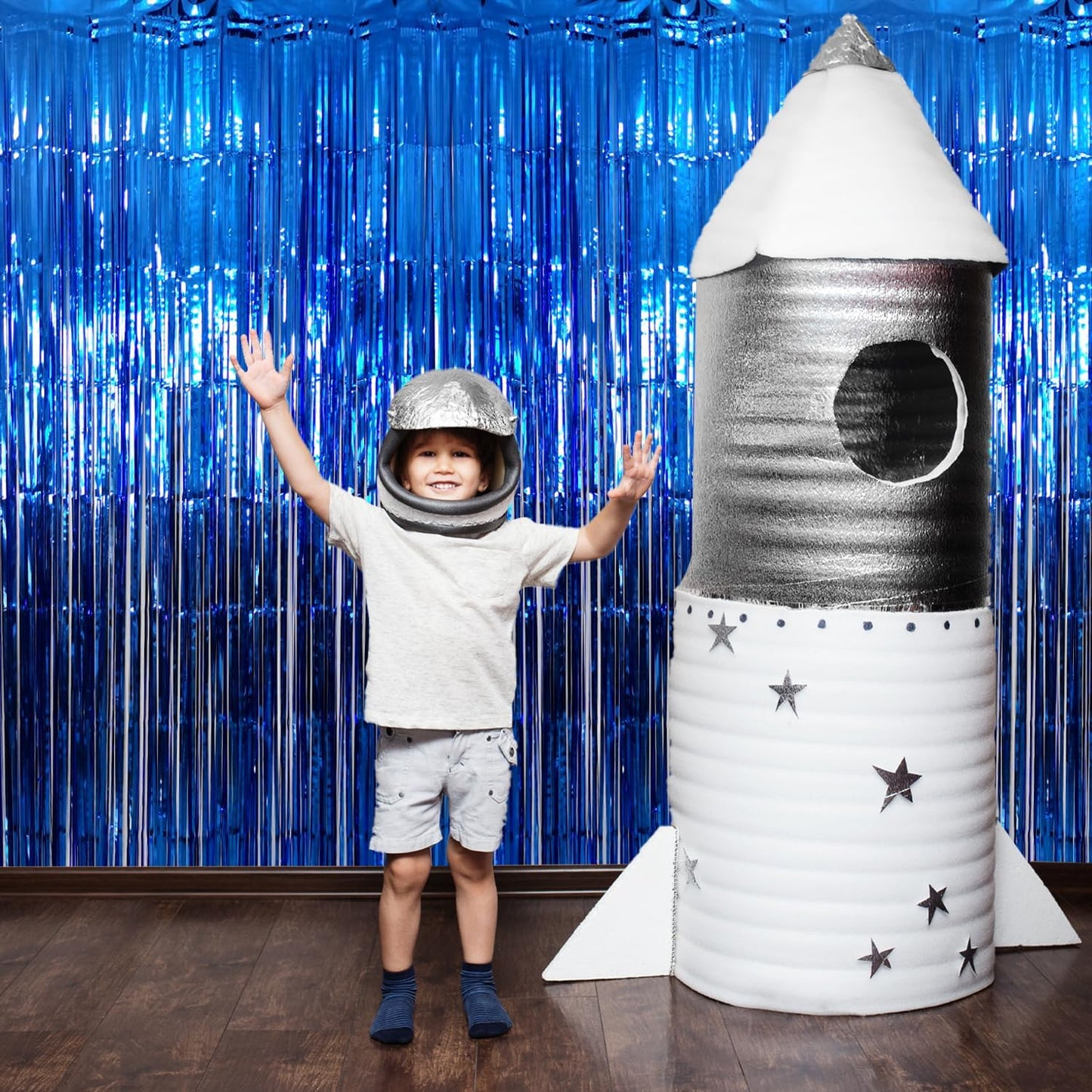 GOER 3.2 ft x 9.8 ft Metallic Tinsel Foil Fringe Curtains Party Photo Backdrop Party Streamers for Birthday,Graduation,New Year Eve Decorations Wedding Decor (Navy Blue,5 pcs)