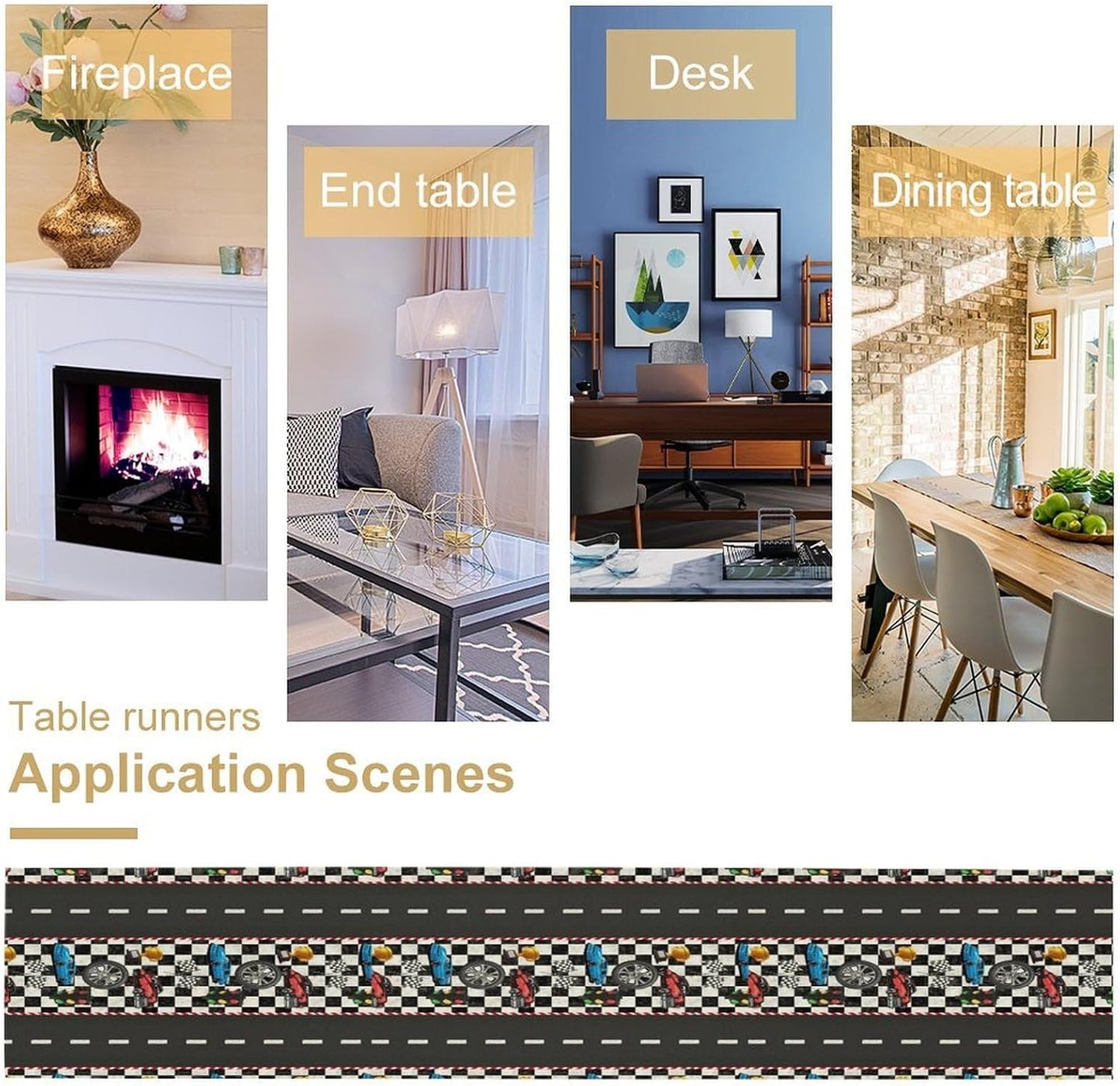 Race Car Table Runner,Checkered Flag Black and White Race Cars Pattern Print Tablecloth Burlap for Hotel Indoors Outdoor Dining Room Kitchen Home Decor,W13X L70 in