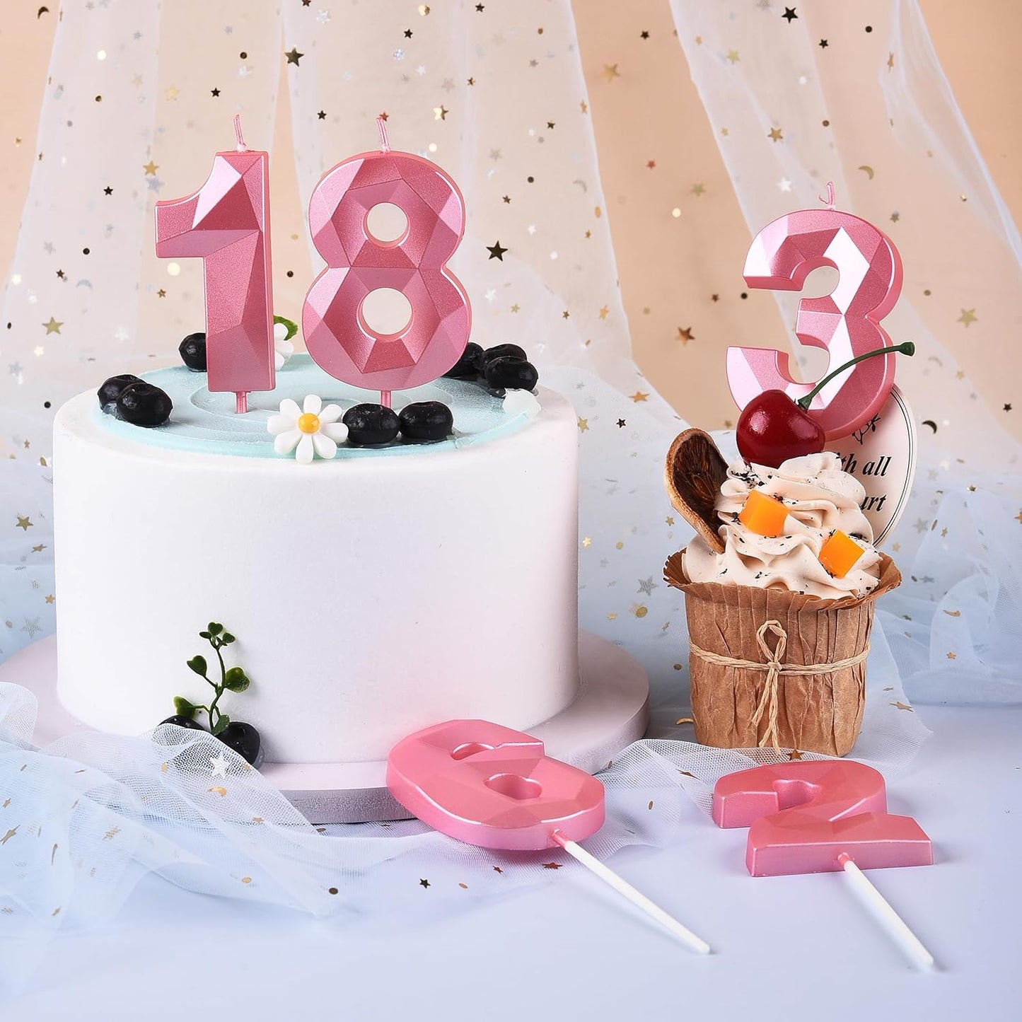 PHD CAKE 2.76 Inch Crystal Pink 9 Number Birthday Candles, Pink Number Candles, Cake Number Candles, Party Celebration