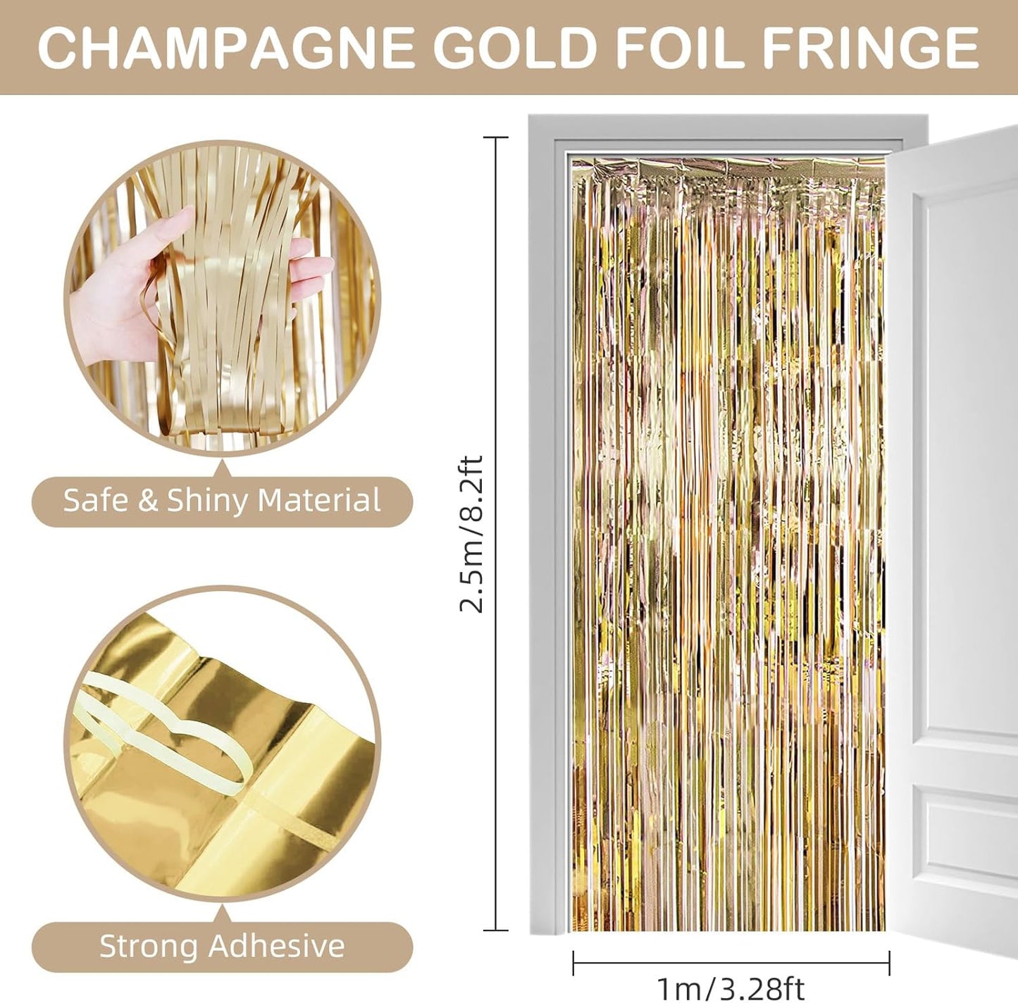 30 Pack Champagne Gold Foil Fringe Curtain Backdrop, 3.3x8.2 Feet Metallic Tinsel Streamer Curtains Photo Booth Props for Engagement/Wedding/Bridal Shower/New Year/Valentine's Day Party Decorations