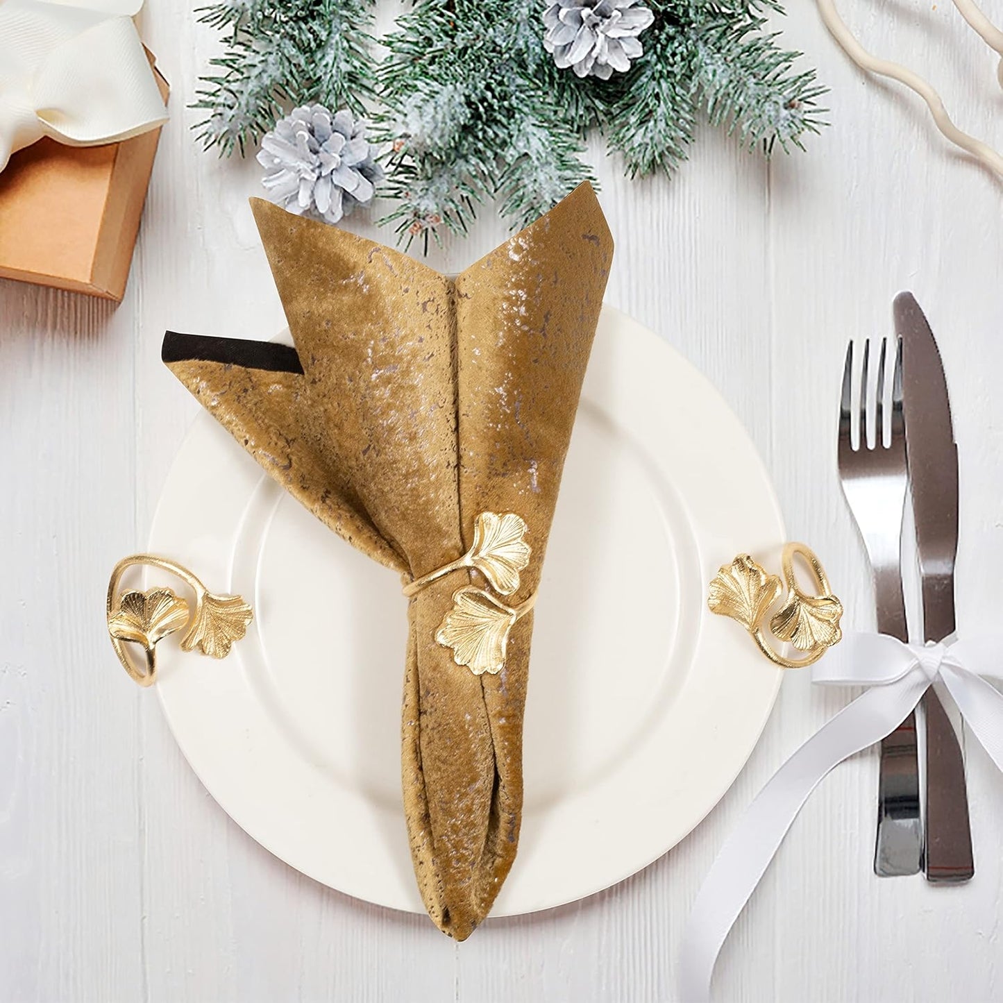 Decorative Gold Napkin Rings Set of 10 - Ginkgo Leaf Lightweight Metal Napkin Holders for Wedding Party Holiday Banquet Christmas Dinner Delicate Serviette Buckles Decor - CLEENTABLE