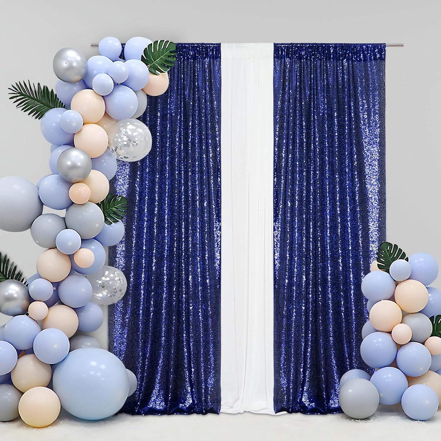 Eternal Beauty Sequin Backdrop Curtains, 2x8 Ft-2 Panels Navy Blue Back Drop for Shimmer Photography Party Wedding Birthday Decor