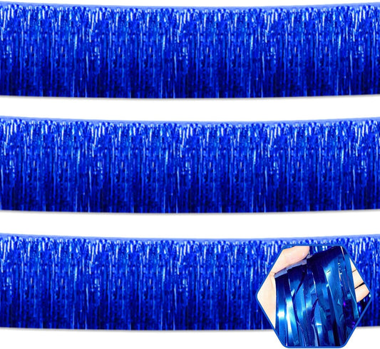 3 Pack 10 Long Blue Metallic Foil Fringe Garland Wall Hanging Tassle Banner, Mother's Day, Easter, Parade Floats, Birthday, Theme Party, Wedding Party Decorations