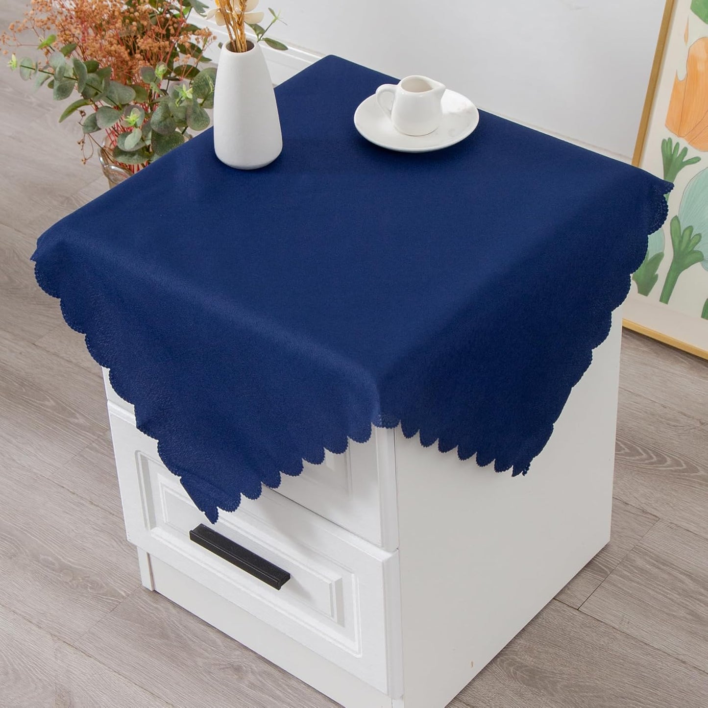 Small Square Navy Tablecloth 24 x 24 Inch Polyester Fabric Washable Table Cover Decorative Wrinkle Resistant Solid Color Table Cloth for Nightstand Party Wedding Camping