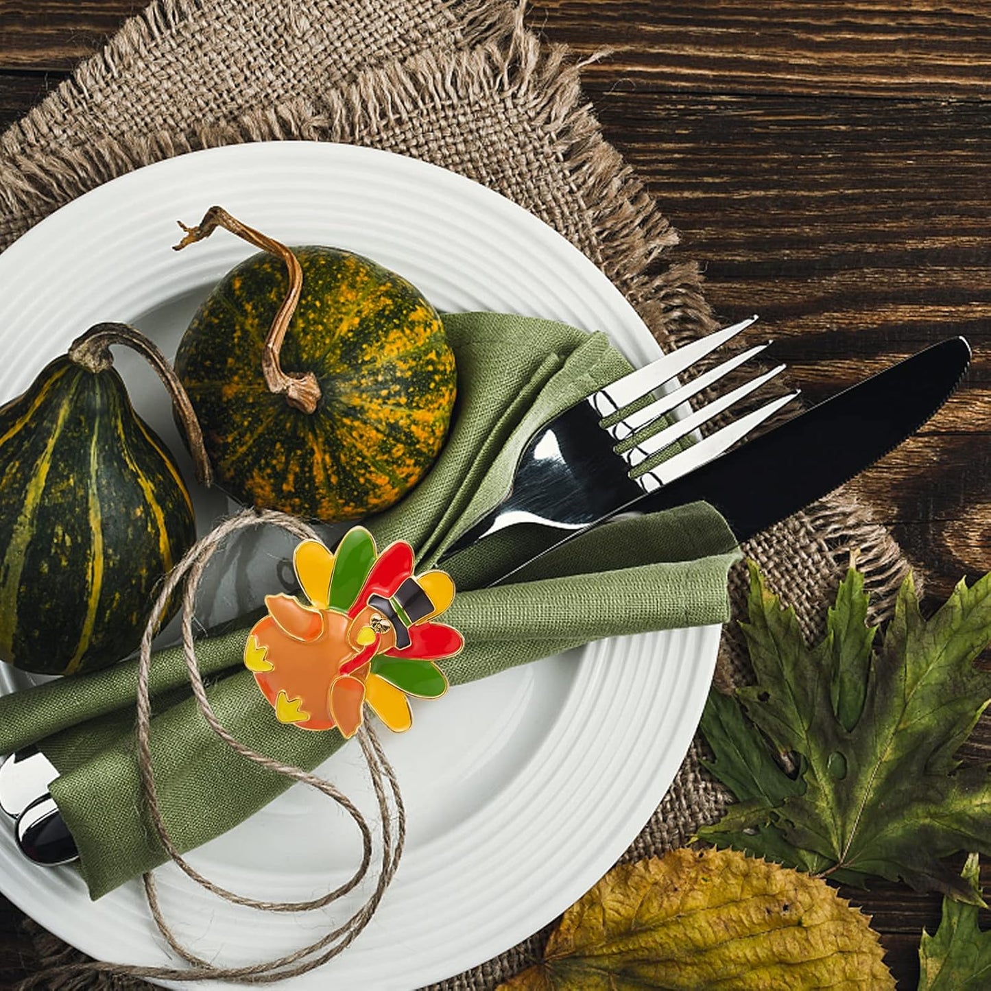 Halatool Thanksgiving Turkey Napkin Rings Set of 8, Alloy Fall Napkin Rings Dinner Tables Holders for Thanksgiving Weddings Holidays Gathering Dinner Party Decorations