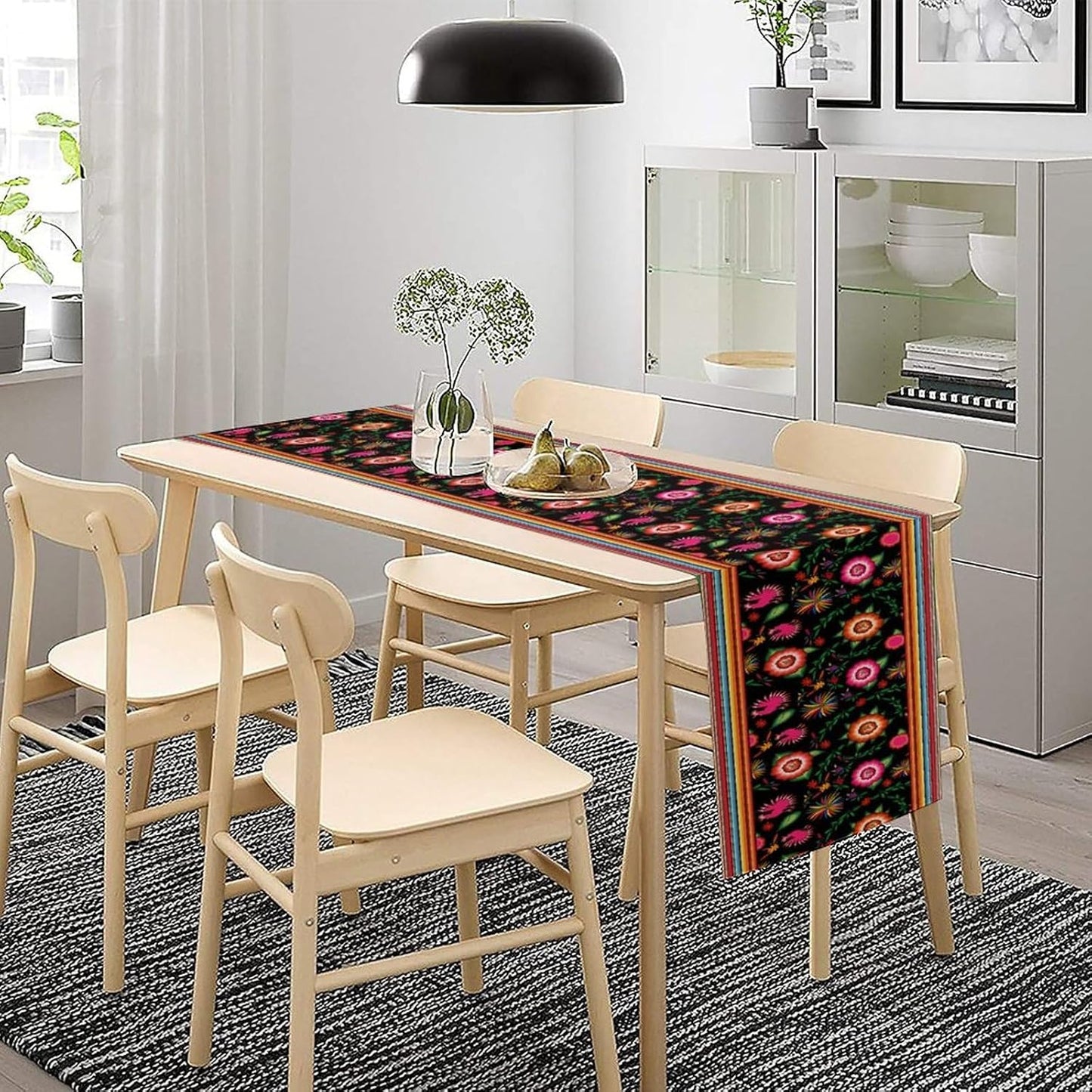 Mexican Table Runner,Colorful Flowers Cinco De Mayo Decor Table Runner for Kitchen Dining Table Home Party Decoration 13x120 Inch