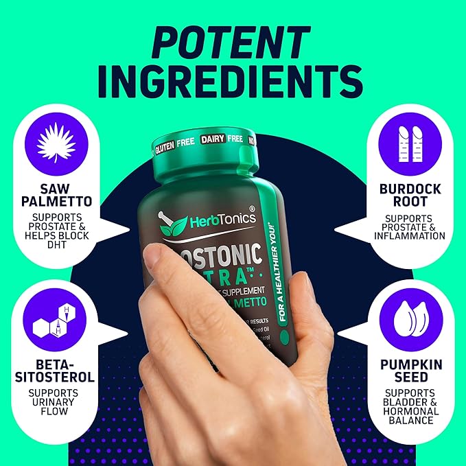 Herbtonics Prostonic Ultra: Dual Prostate & Hair Support for Men – Saw Palmetto, Beta-Sitosterol, Pumpkin Seed – Promotes Urinary Health & Natural DHT Blocking – 120 Capsules