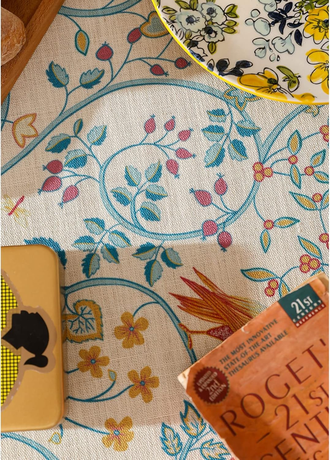 patdrea Designer Vintage Square Table Cloth,Yellow Linen Floral Birds Pattern Colorful Tablecloths,Decorative Table Cover for Kitchen Dining Banquet,Christmas,Thanksgiving,67"x67"-Magnolia