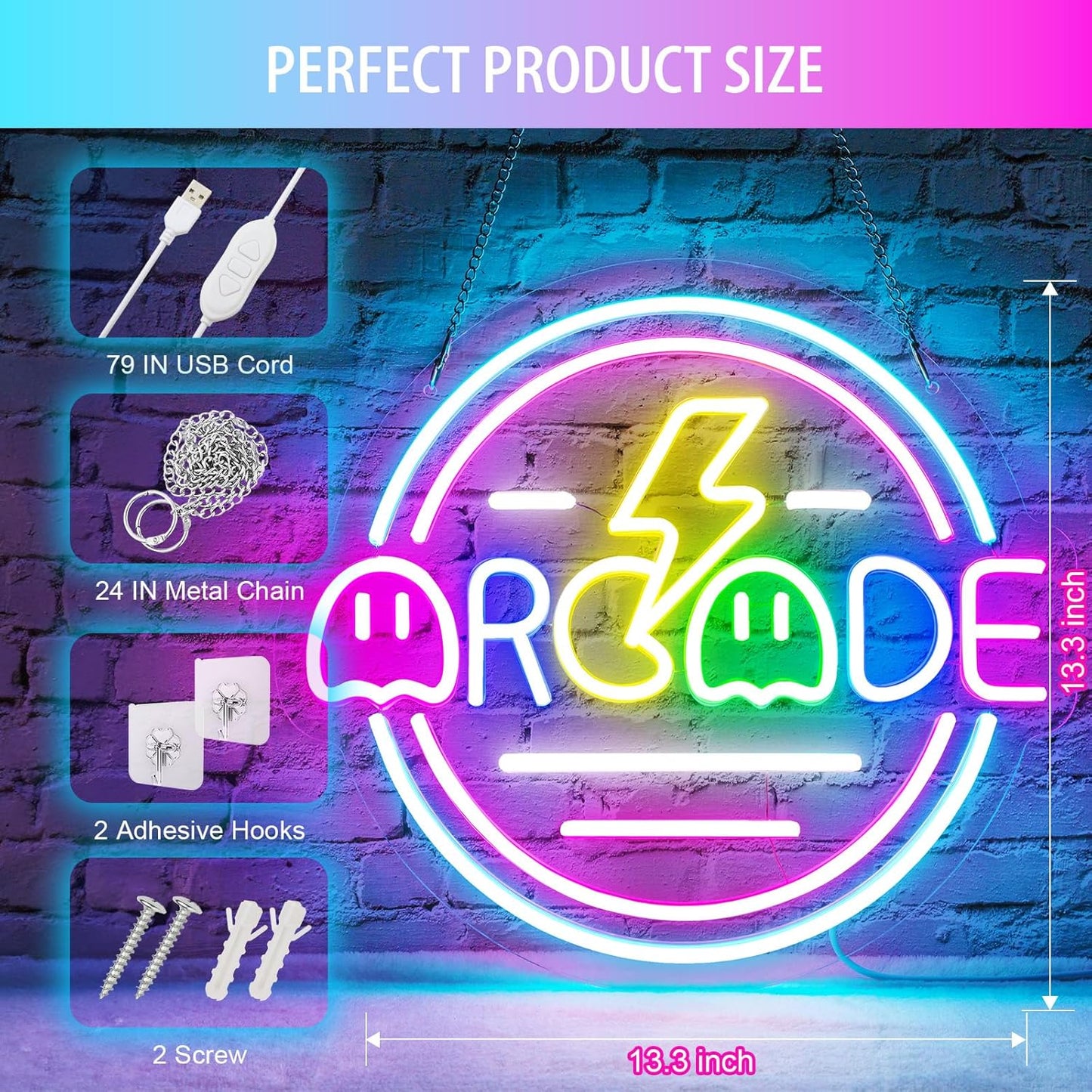 Gamer Neon Sign for Gamer Room Decor, Dimmable Arcade Neon Signs for Wall Decor, USB Powered Bright LED Neon Gaming Signs for Boys Room, Best Gamer Gifts for Teenage Boys, Kids(13.3”x13.3”)