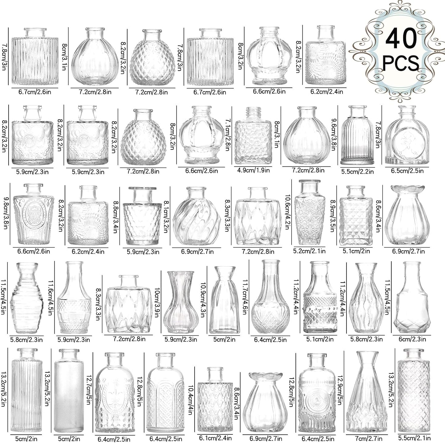 Bud Vases Set of 40 Pcs,Small Flower Vases for Centerpieces,Glass Bud Vase in Bulk,Vintage Bud Vase for Wedding Table Centerpieces Decoration, Home Table Party Decor, Christmas,Anniversary,Clear