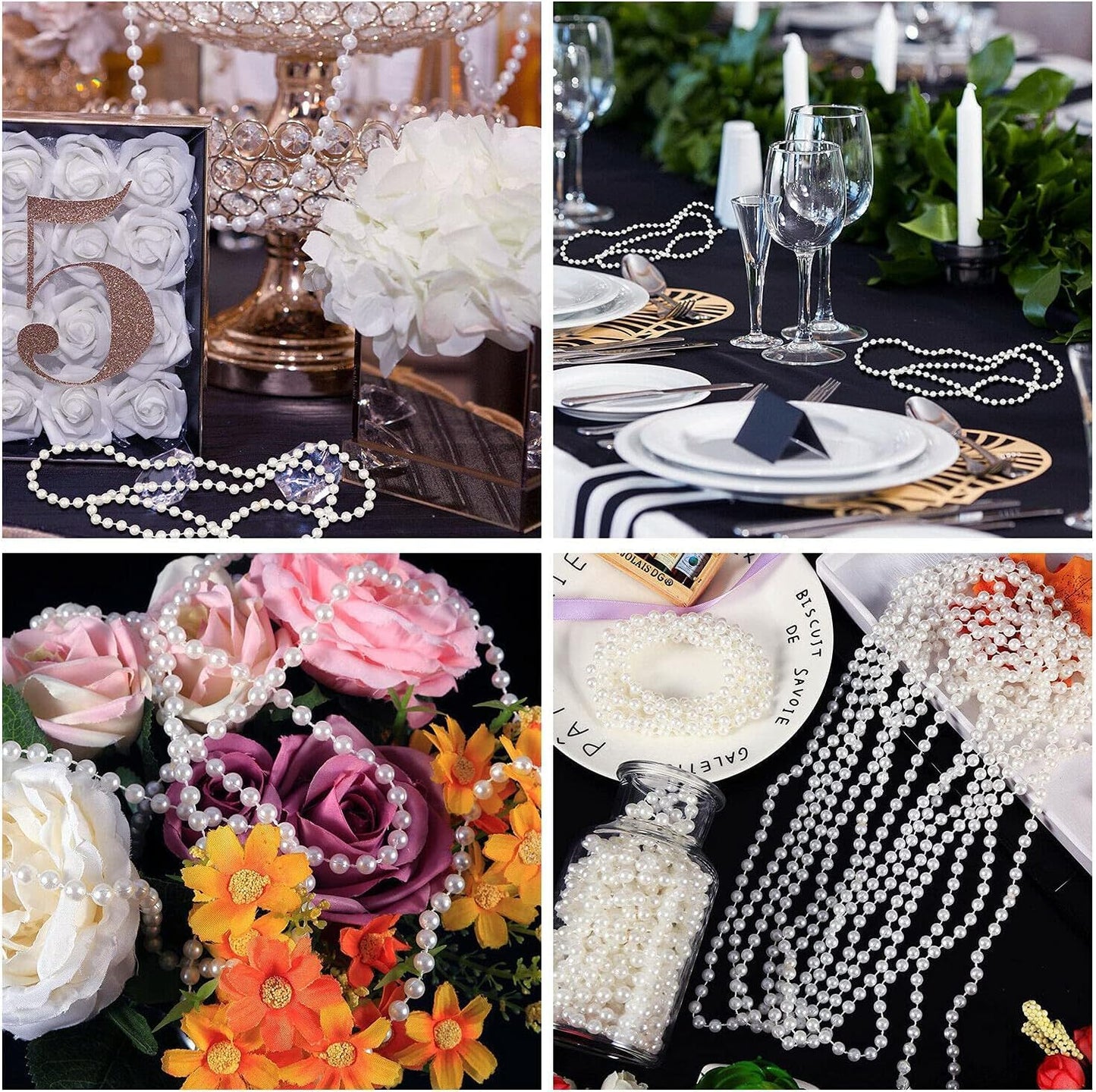 Craft String Pearls 3MM Pearl Bead, 99 Feet White Faux Pearl Garland Spool Roll Strand Wedding Party Decoration