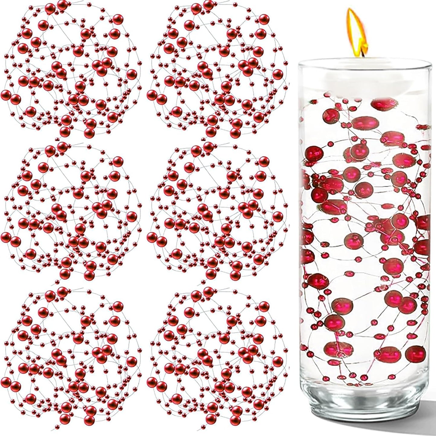 100 PCS Artificial Floating Beads for Centerpieces Vases, Red 8+3mm String Beads for Wedding Party Faux Pearl String for Decorating, String Pearls for Crafts Vase Filler