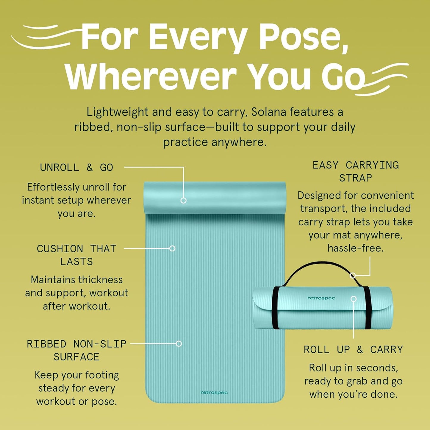 Retrospec Solana Yoga Mat 1" Thick With Nylon Strap For Men & Women - Non Slip Exercise Mat For Home Yoga, Pilates, Stretching, Floor & Fitness Workouts