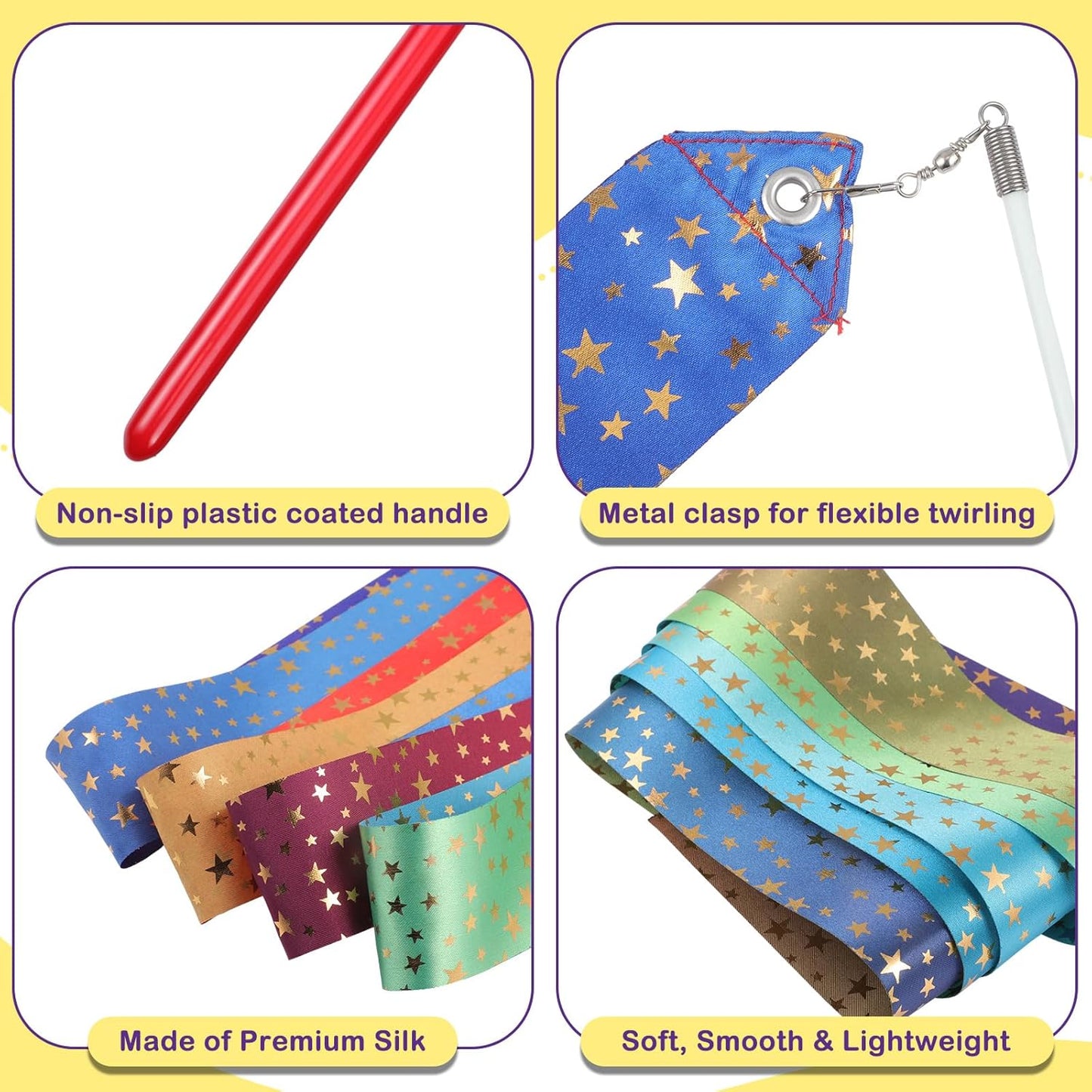 Yilloog 50 Pcs Ribbon Dancing Wands Party Favors, 78.7 Inch Artistic Gymnastics Ribbon Streamers Twirling Wands, Rainbow Birthday Decorations