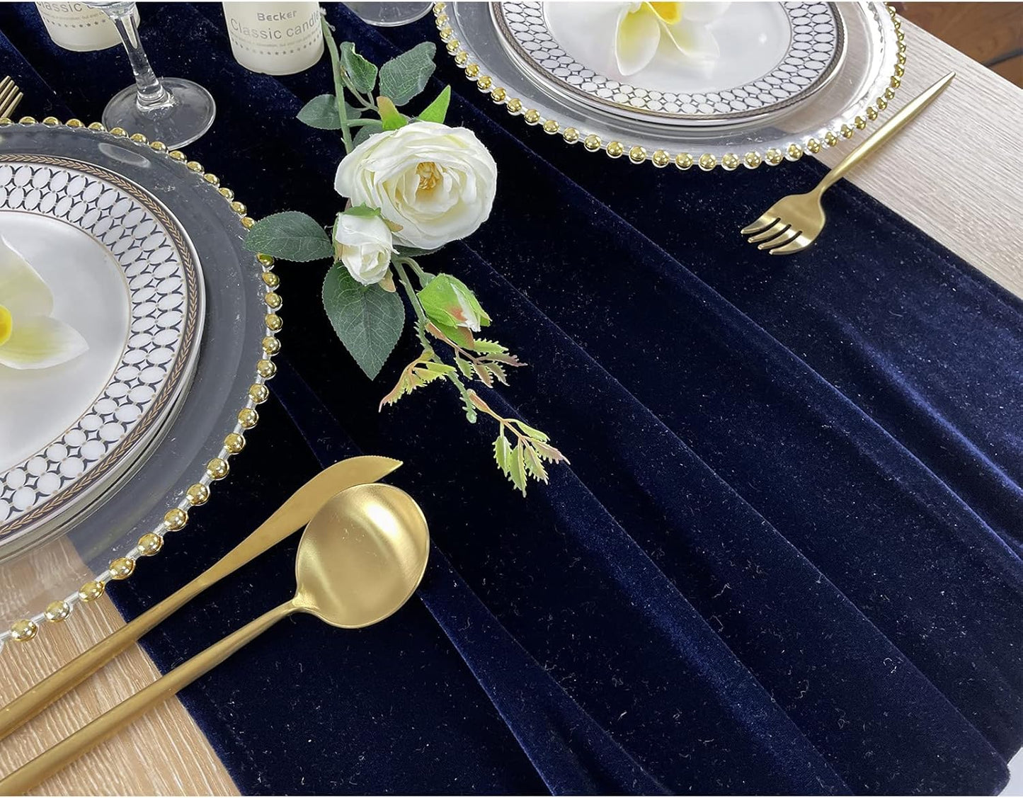 Luxurious Velvet Table Runner, 10ft Wedding Reception Decorations, 20x120inch Soft Velvet Fabric, Table Linen Overlay, Wedding Table Runners (Navy Blue, 20X120inch)