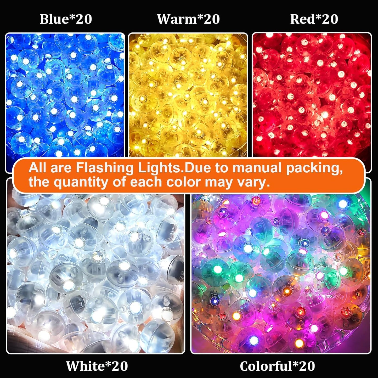 100PCs Mini Led Lights,Flash Led Balloons Light 5 Colors for Party Decorations Neon Party Lights for Paper Lantern Easter Eggs Birthday Wedding Halloween Christmas Decoration - Blinking Mix Color