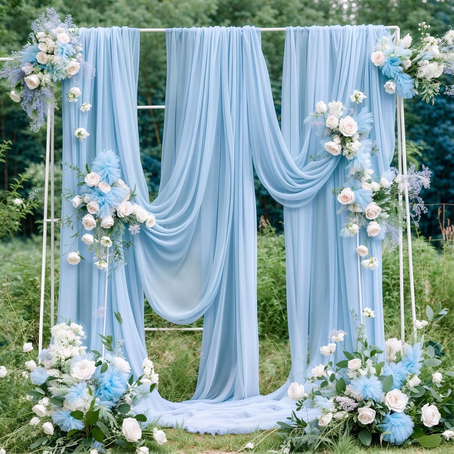 Wedding Arch Draping Fabric, 1 Panel 18FT Baby Blue Sheer Backdrop Curtain Chiffon Fabric Drapes Arbor Drapery Wedding Ceremony Reception Swag Decorations