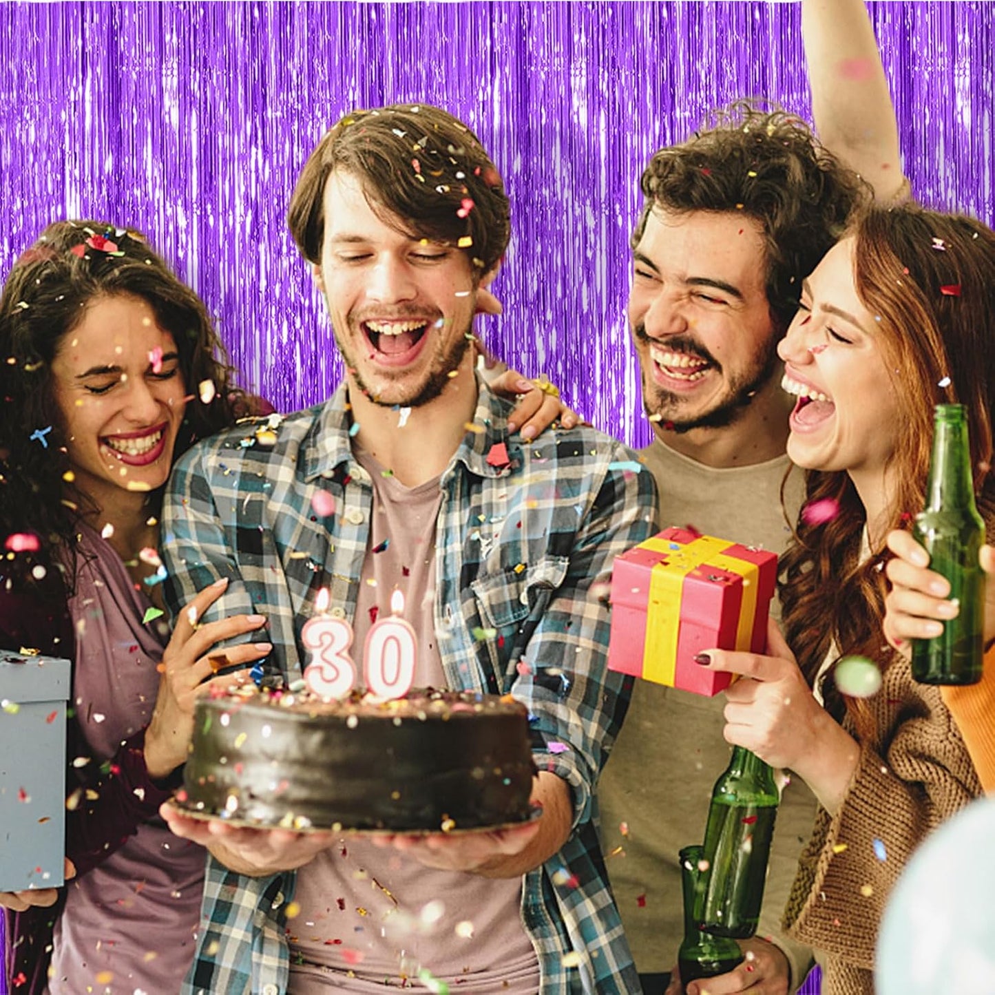 10 Pack Foil Curtain Backdrop Purple Metallic Tinsel Foil Fringe Curtains Photo Booth Props for Birthday Wedding Engagement Baby Shower Bachelorette Christmas Holiday Celebration Party