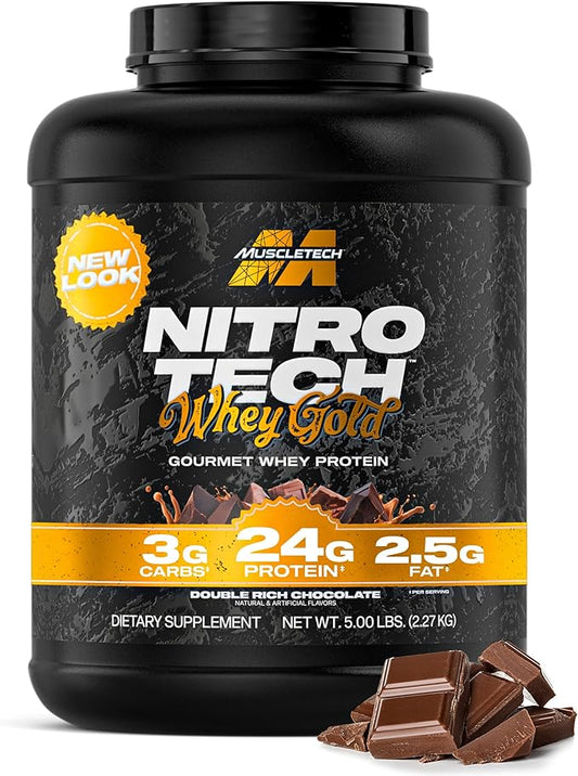 Muscletech Whey Protein Powder (Double Rich Chocolate, 5LB) - Nitro-Tech Whey Protein Isolate Smoothie Mix for Lean Muscle & Recovery - 24g of Whey Gold Protein for Women & Men - Packaging May Vary