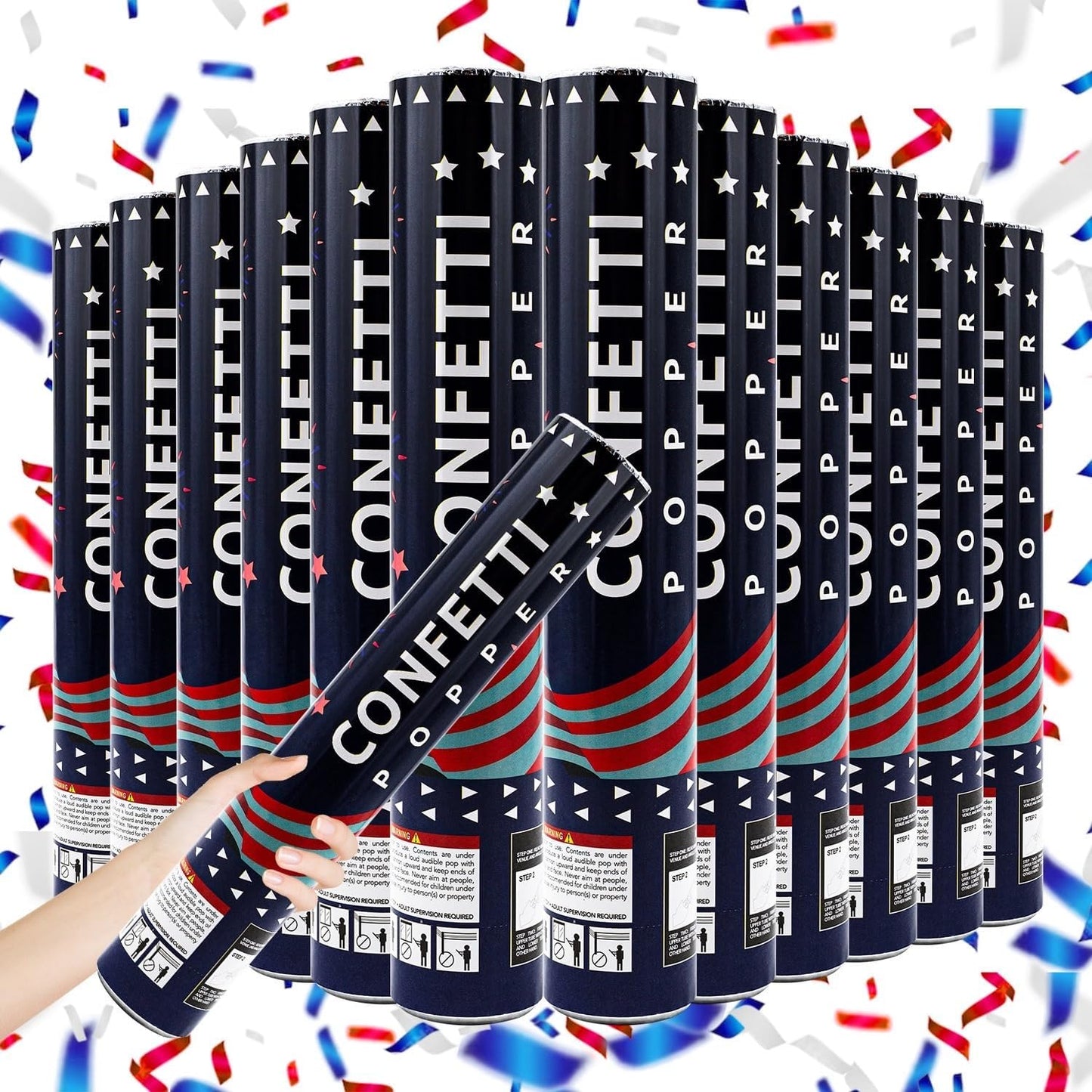 Confetti Cannon 12 Pack Multicolor Biodegradable Confetti Popper Party Confetti Shooters 12 Inch Confetti Popper Cannons Confetti Poppers for Wedding Birthday Graduation New Years Eve Celebration