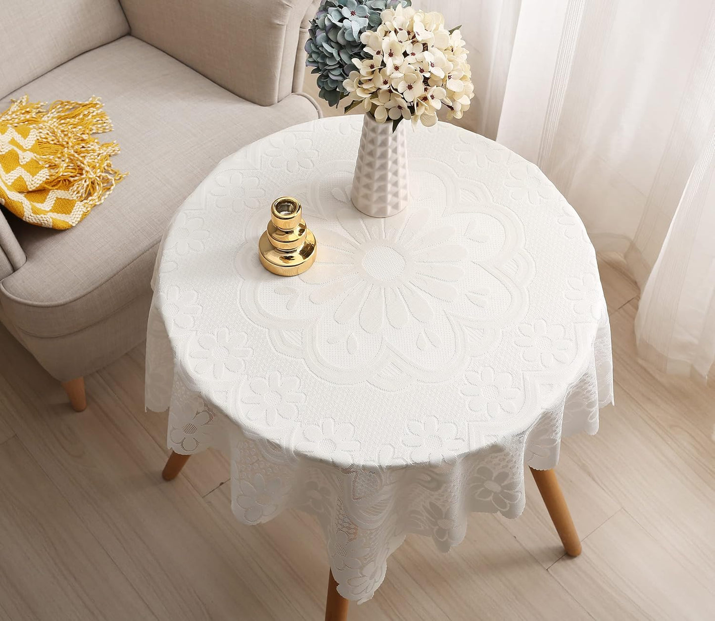 HOMECOOL Square Small Table Cloth - Ivory Crochet Tablecloth for Round Coffee Table 35 X 35 Inch - Sunflower