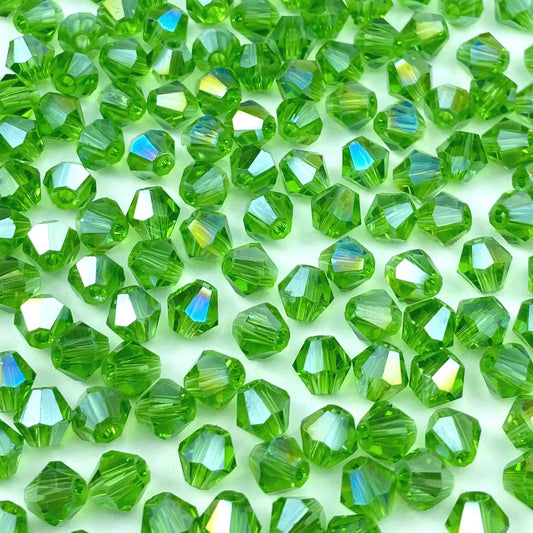 400pcs 4mm Bicone Crystal Glass Beads Loose Spacer Beads Faceted Craft Beads for Jewelry Making DIY Necklace Bracelet Earring Wind Chimes Suncatchers Ornamen(Grass Green AB)