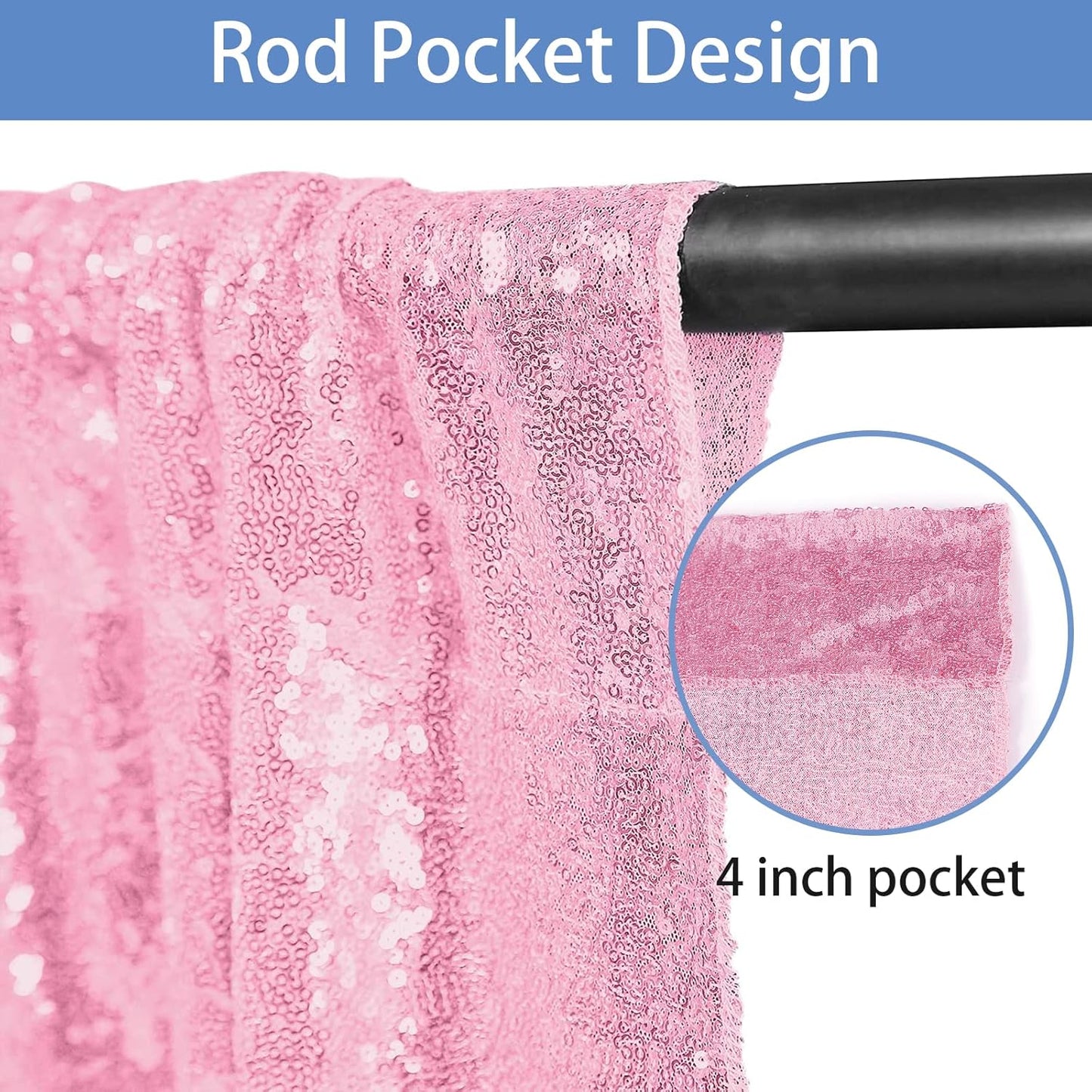 Hahuho Pink Sequin Backdrop Curtain, 2PCS 2FTx8FT Glitter Backdrop Curtain for Parties, Christmas, Wedding, Banquet Decoration（2 Panels, 2FT x 8FT, Pink）