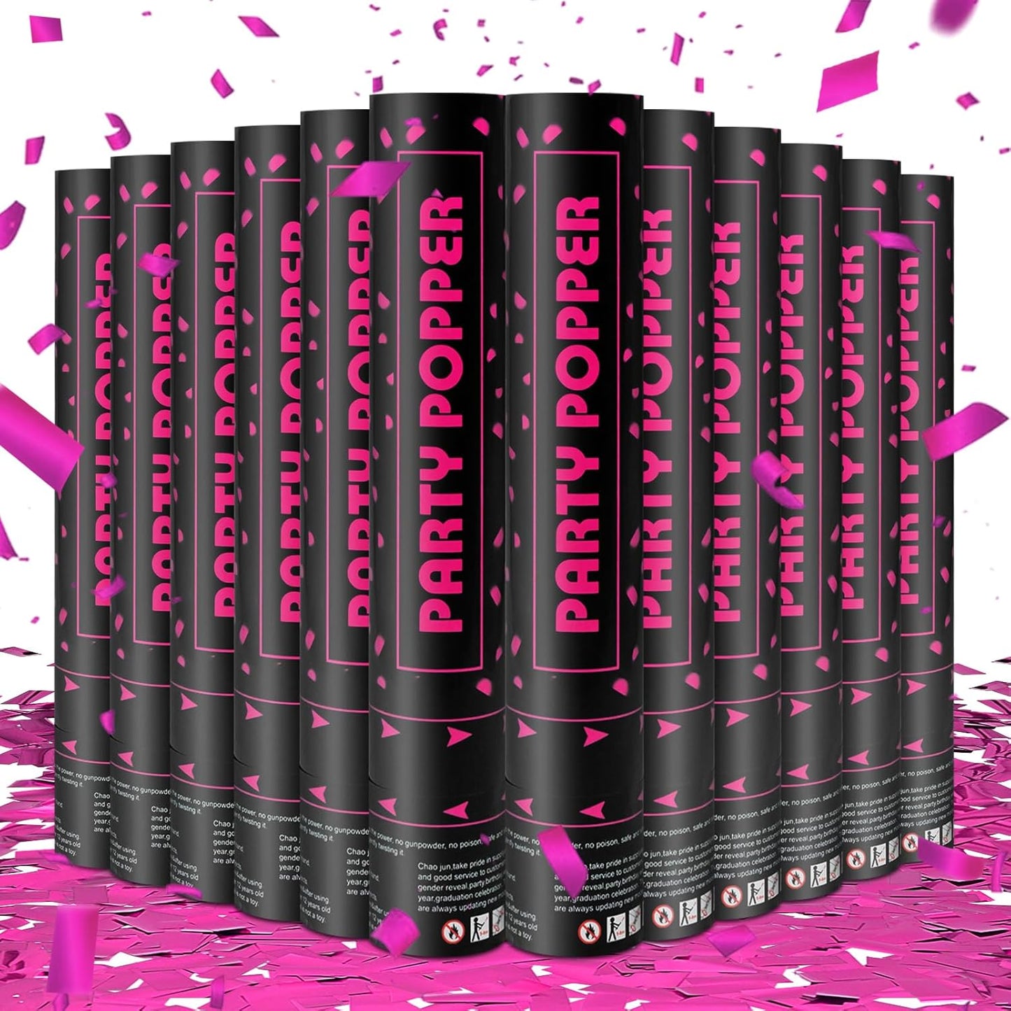 Party Poppers Confetti Cannon 12 Pack Royal Pink Confetti Popper Cannons 12Inch Mylar Shooters Foil Pink Party Bulk for Wedding Birthday Graduation Baby Gender Reveal Christmas New Year Celebration