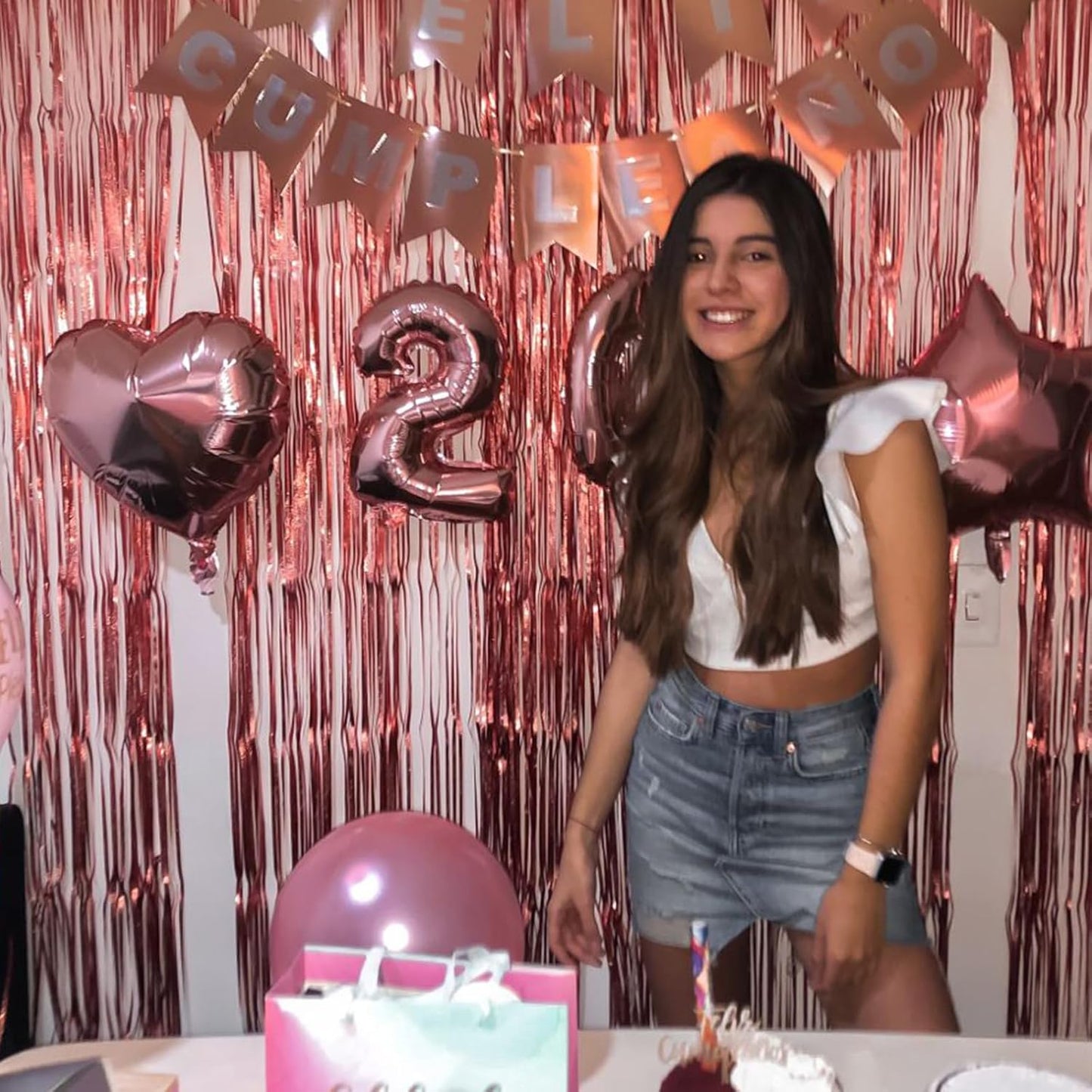 CANREVEL 2 Pack 3.3x8.2 Feet Rose Gold Foil Fringe Backdrop Curtains, Tinsel Streamers Birthday Party Decorations, Fringe Backdrop for Bachelorette Party Bride to Be Birthday Girls Streamers Party