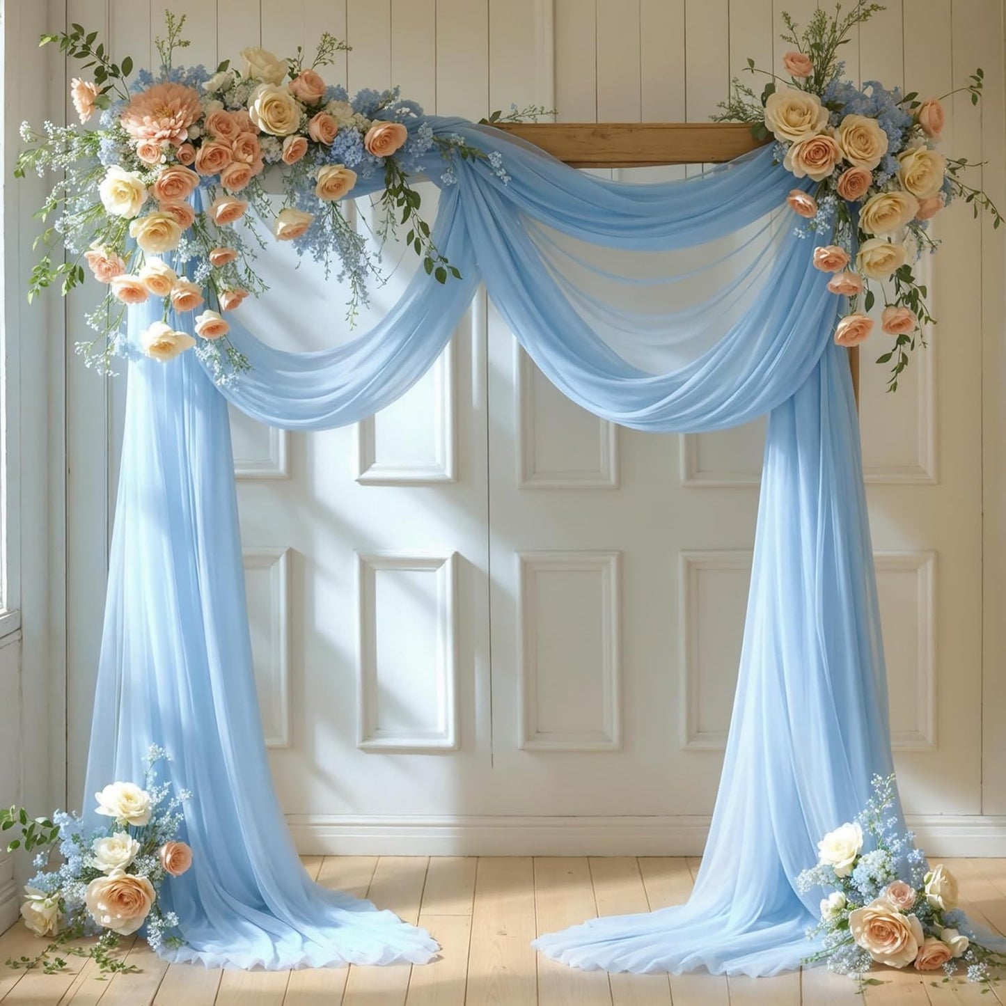 Wedding Arch Draping Fabric, 2 Panels 18FT Baby Blue Sheer Backdrop Curtain Chiffon Fabric Drapes Arbor Drapery Wedding Ceremony Reception Swag Decorations