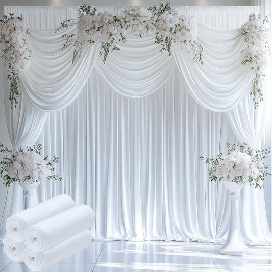 20ftx12ft Wrinkle Free White Backdrop Curtain, 4 Panels 12FT Height White Wedding Backdrop Drapes, Silky Polyester Back Drop Cloth for Birthday Photography Background Party Backdrop Draping