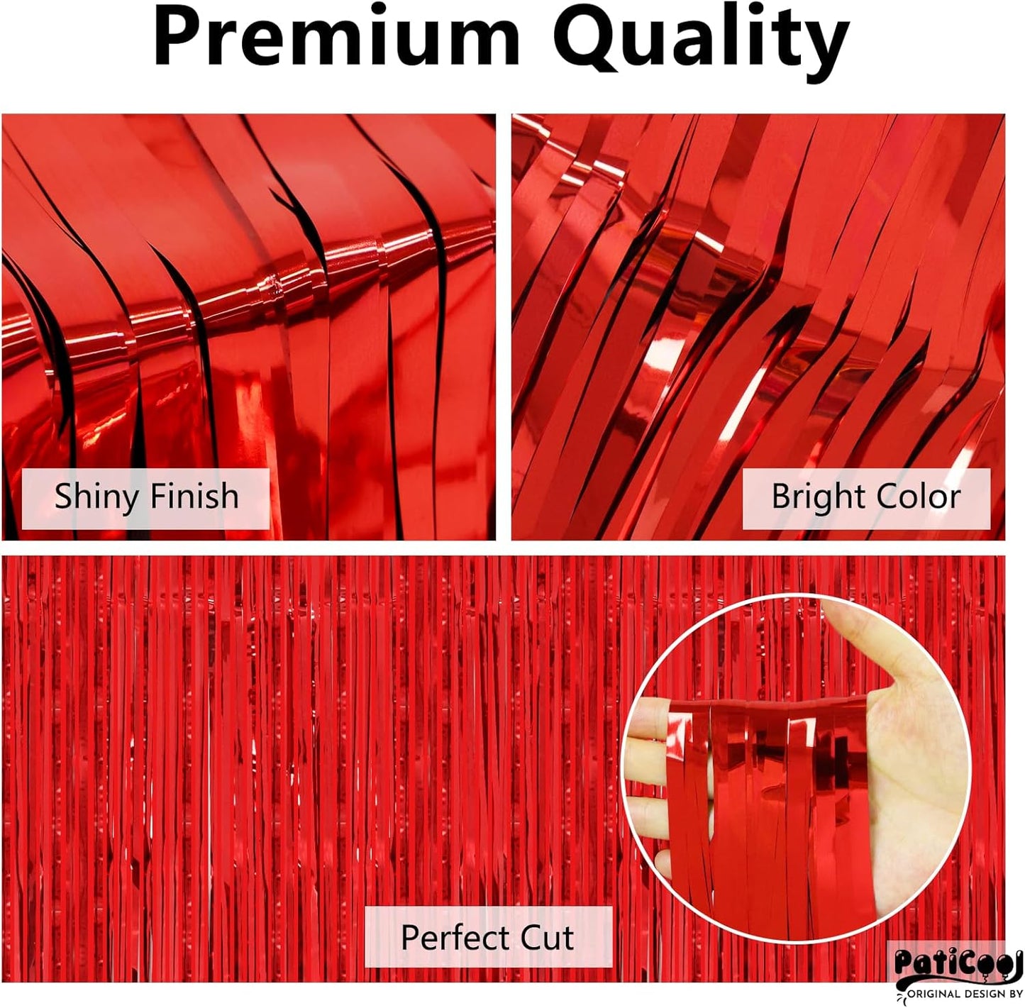 Red Streamers Party Decorations - Thicken 4 Pack 3.2 x 8.2 FT - Tinsel Foil Fringe Curtains Party Backdrop for Birthday, Casino, Carnival, Cherry, Hollywood Red Carpet Party Decorations