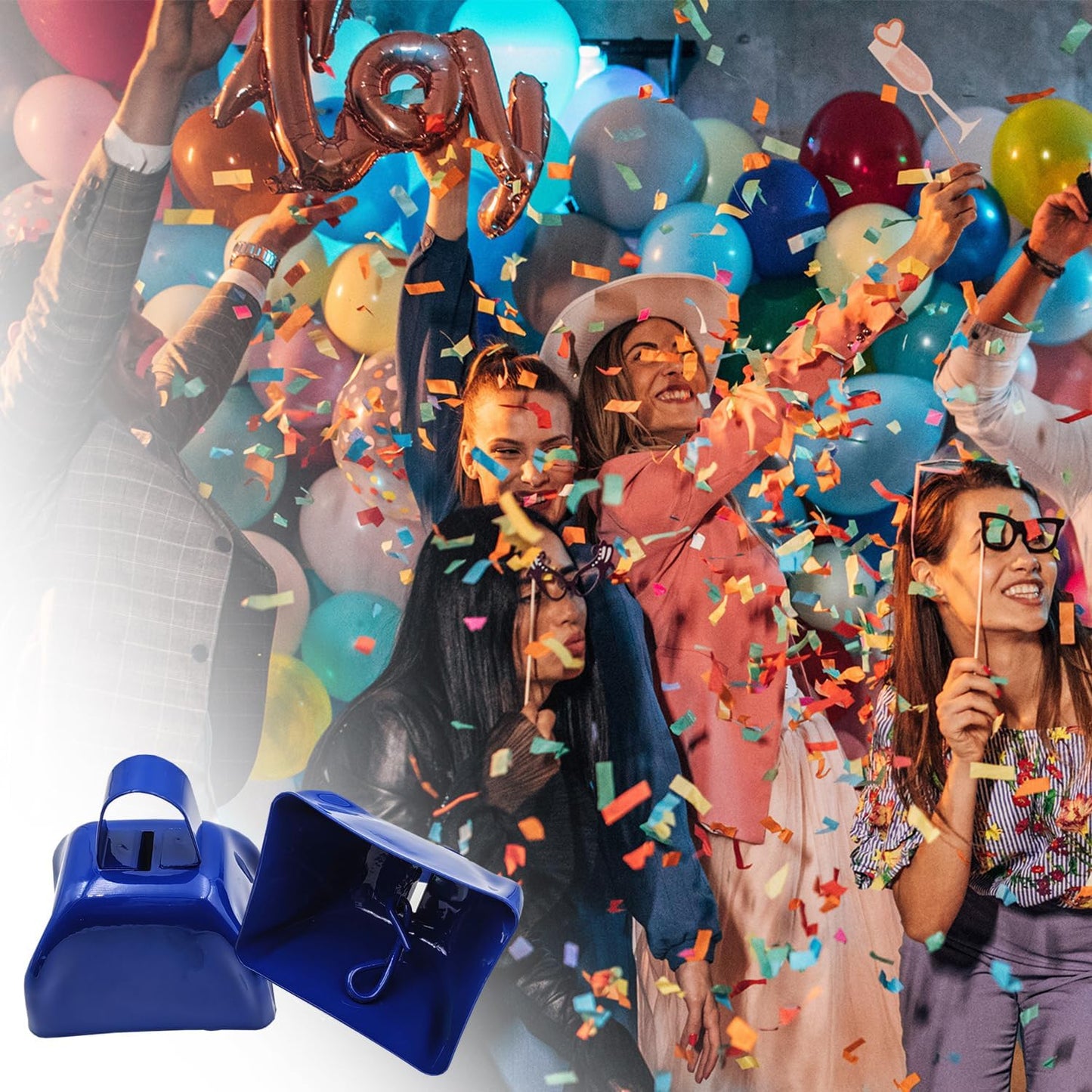 Metal Cow Bell Noise Maker - 3 Inch Pack of 4 - Small Loud Metal Cowbell Noisemaker with Handle - Great for Football Games, Sporting Events, Weddings, New Year's Eve, Birthday Parties