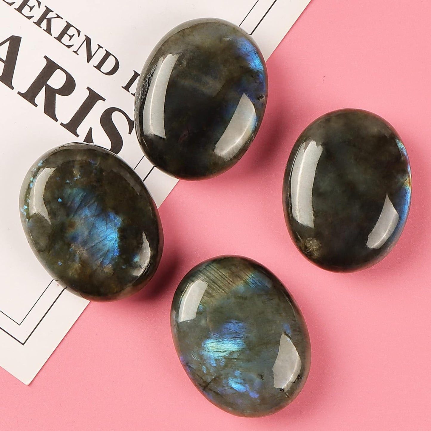 1.8 Inch Labradorite Thumb Worry Stones for Anxiety, Crystals and Healing Stones for Relief Meditation Yoga Spiritual Reiki Positvity, Palm Polished Stones Pocket Gemstone.