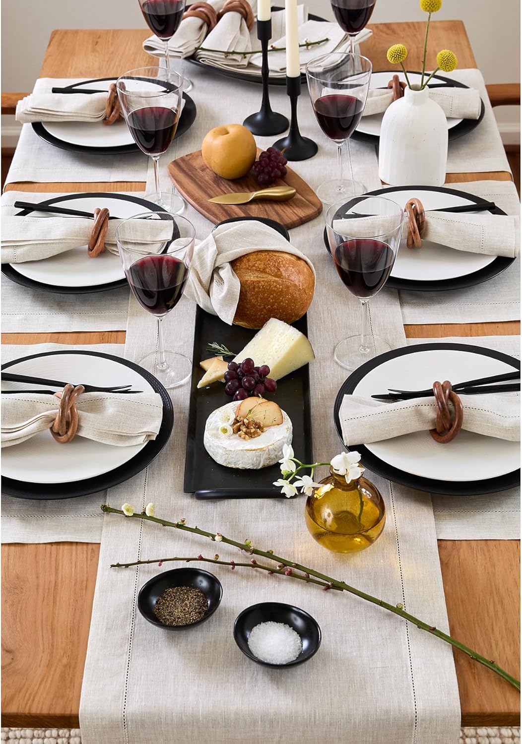 Solino Home Linen Light Natural Table Runner 60 Inches - Classic Hemstitch, 100% Pure Linen Coffee Table Runner 14 x 60 Inch Ideal for Dresser Tables - Fall, Autumn, Halloween, Thanksgiving, Christmas