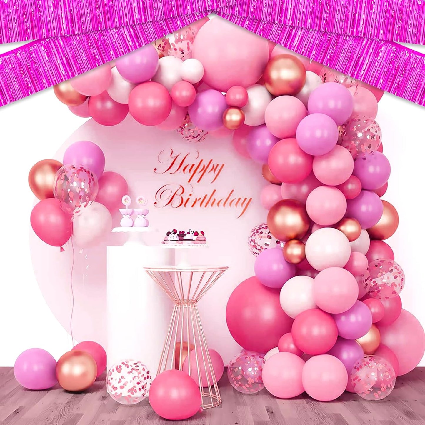 4 Pack 10 Feet Rose Red Foil Fringe Garland Metallic Tinsel Streamers Banner Wall Hanging Curtain Backdrop for Parade Floats, Wedding, Graduate, Mother's Day, Birthday Party Decoration