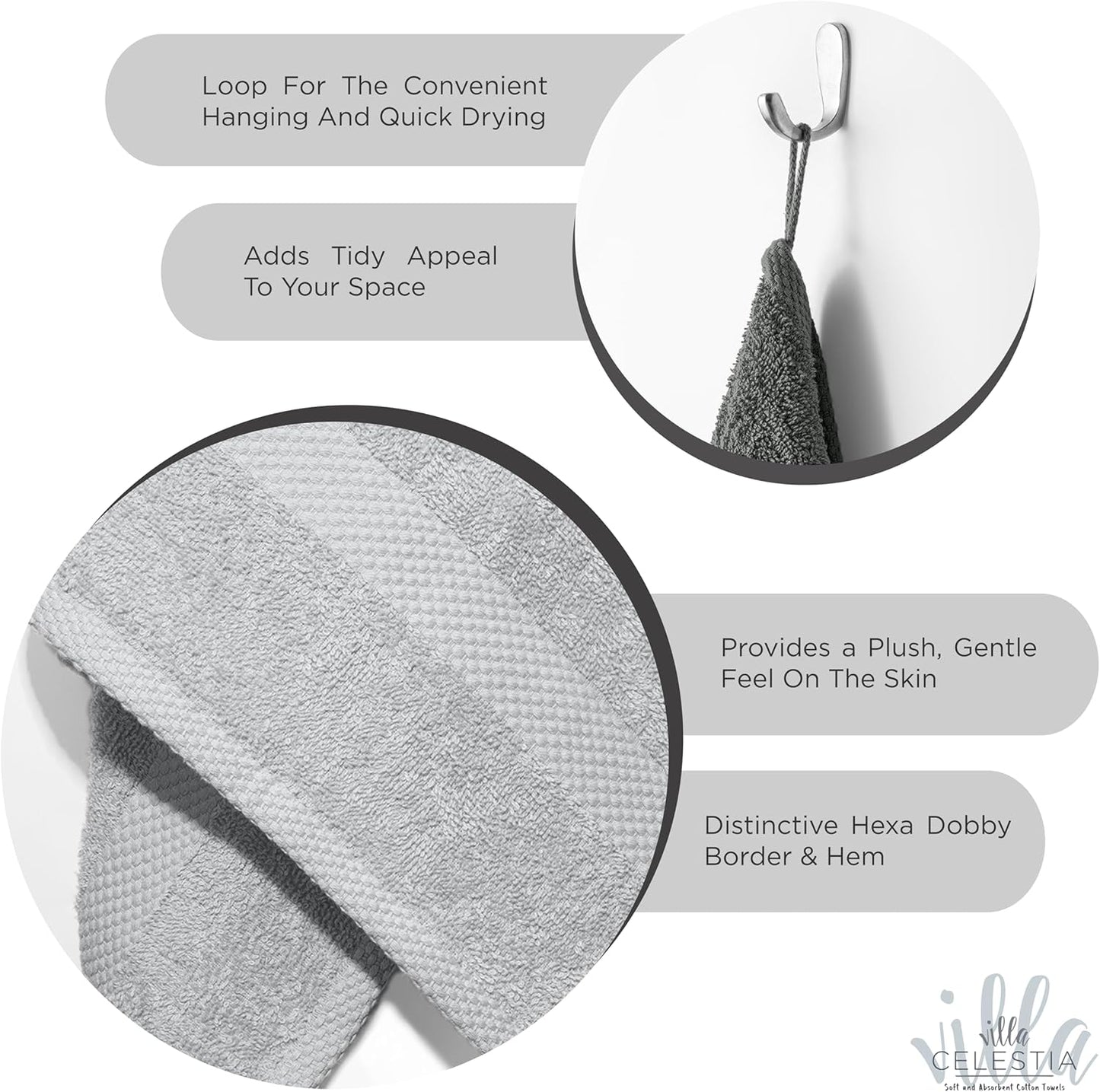 100% Combed Cotton Bathroom Towel Set of 6- 2 Bath Towels, 2 Hand Towels, 2 Wash Cloths, Sustainable, Soft, Highly Absorbent 6 Piece Cotton Bath Towel Set Ideal for Hotels, Spa, Bathroom, Dorm, White