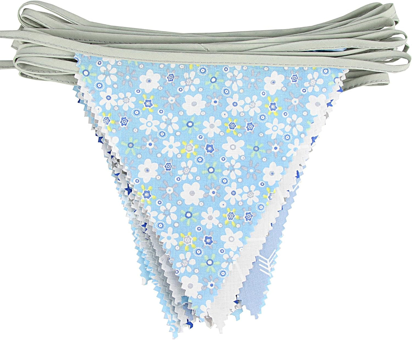 jijAcraft 39Ft Triangle Bunting Banner, 42Pcs Tea Floral Party Bunting Cotton Fabric Flags Pennant Garlands for Birthday Party, Wedding, Baby Shower, Outdoor and Home Decorations (Gray and Blue)