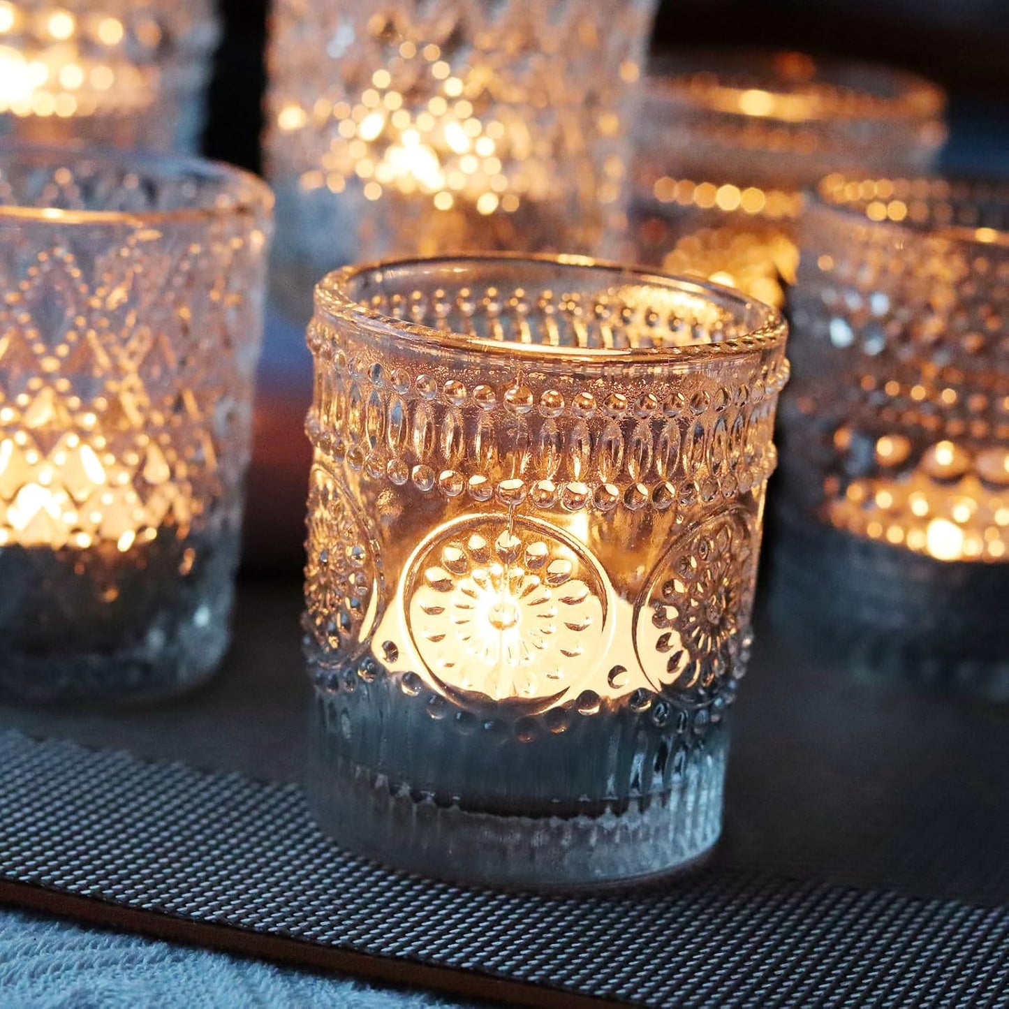 Clear Glass Votive Candle Holders, 12 pcs 3 Patterns Tealight Candle Holders for Wedding Table Centerpiece Birthday Party Thanksgiving Christmas Decoration