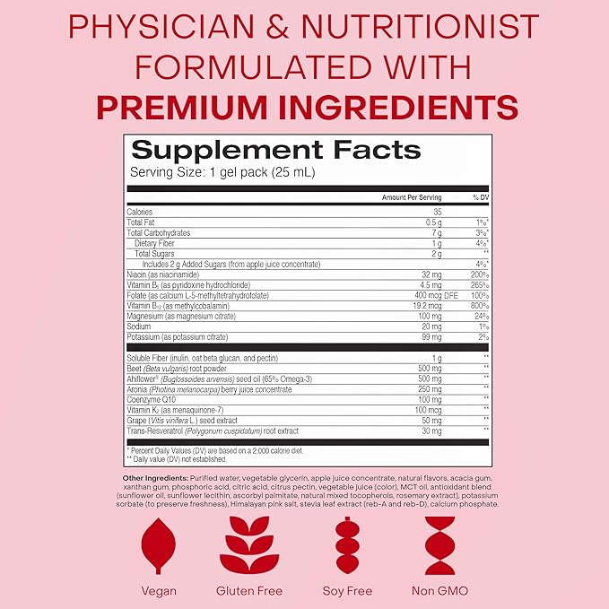 Healthycell Heart & Vascular Health Daily Liquid Supplement - Blood Pressure & Cholesterol Support with Beet Root Powder, Resveratrol, CoQ10, Omega-3 & Vitamin K - 30 Gel Packs