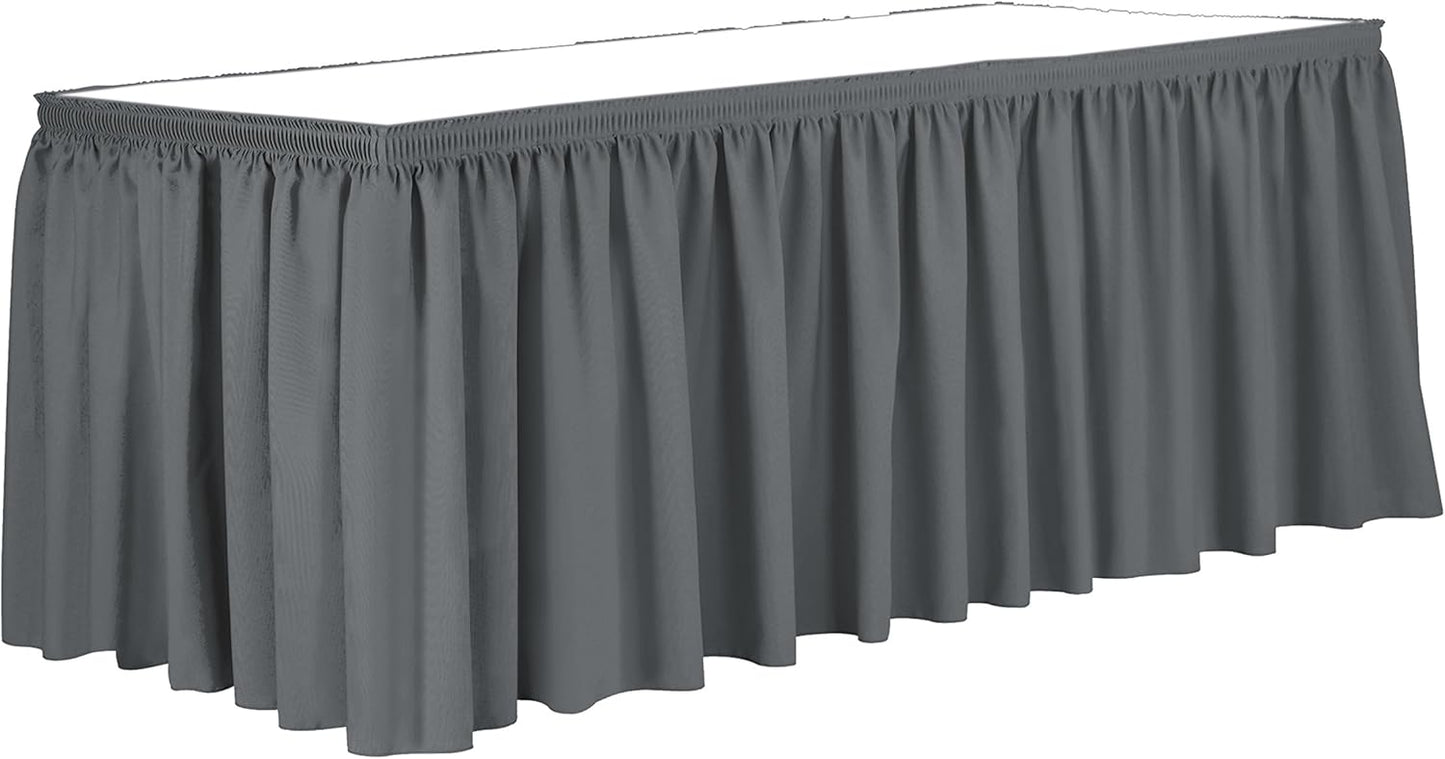 Ultimate Textile Pleat Polyester Fabric Table Skirt - Machine Washable Flame Resistant with Clips for Events, Weddings & Trade Shows, Cut & Sewn in Paterson, NJ - Charcoal, 7' Shirred Pleat