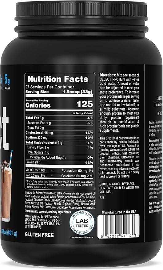 PEScience Select Protein Powder, Whey and Casein Blend, Clean Protein Powder for Women and Men, Low Calorie, Low Carb, Keto Friendly, Gluten Free, Chocolate Truffle, 27 Servings