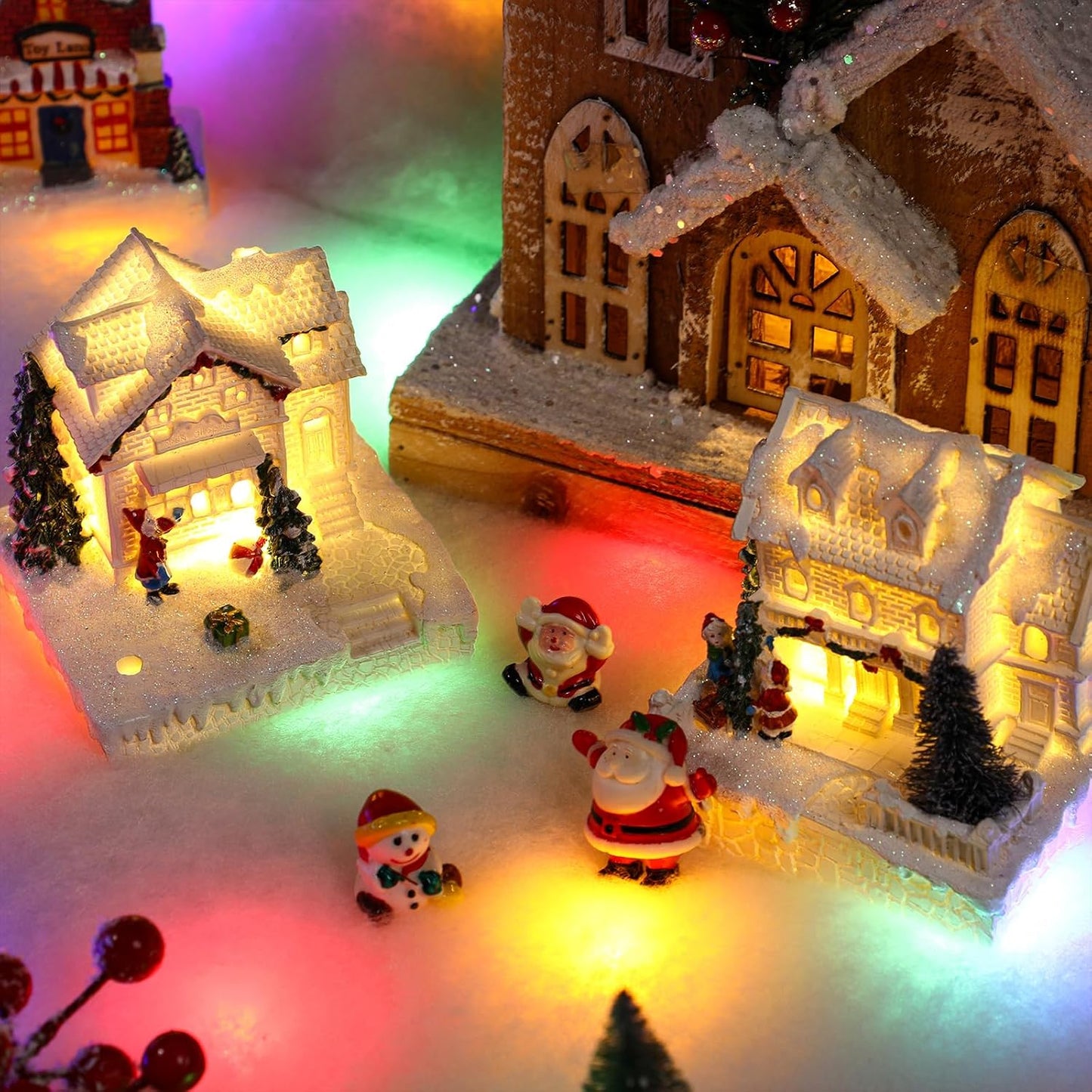 VIHOSE Christmas Snow Blanket with LED Lights String Pre Lit Artificial Fake Snow Blanket Roll Lighted Table Runner for Christmas Tree Village Display Winter Holiday Decor(Colorful Light,59'' X 16'')