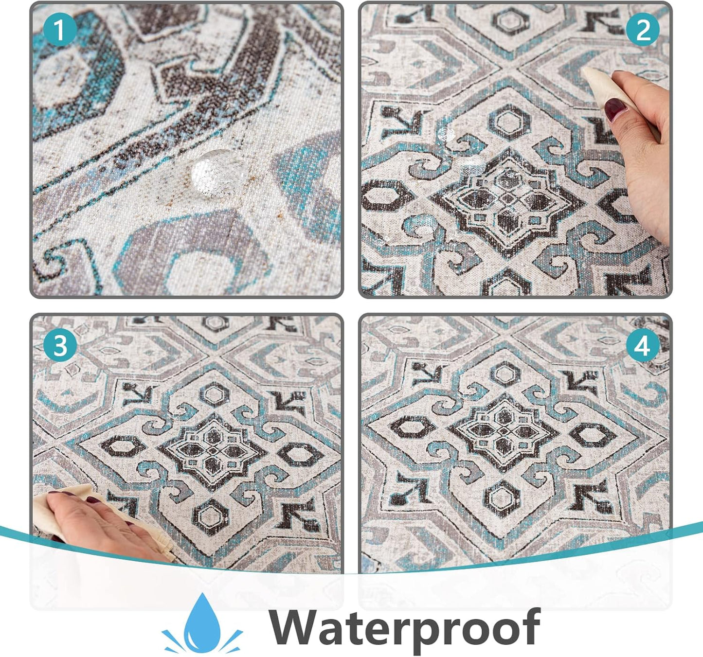 MYSKY HOME Rectangle Tablecloth 60x84 Inches -Linen Farmhouse Geometric Patterned Tablecloth Waterproof Decorative Washable Fabric Table Cloth for Kitchen Dining Moroccan Tablecloth, Grey