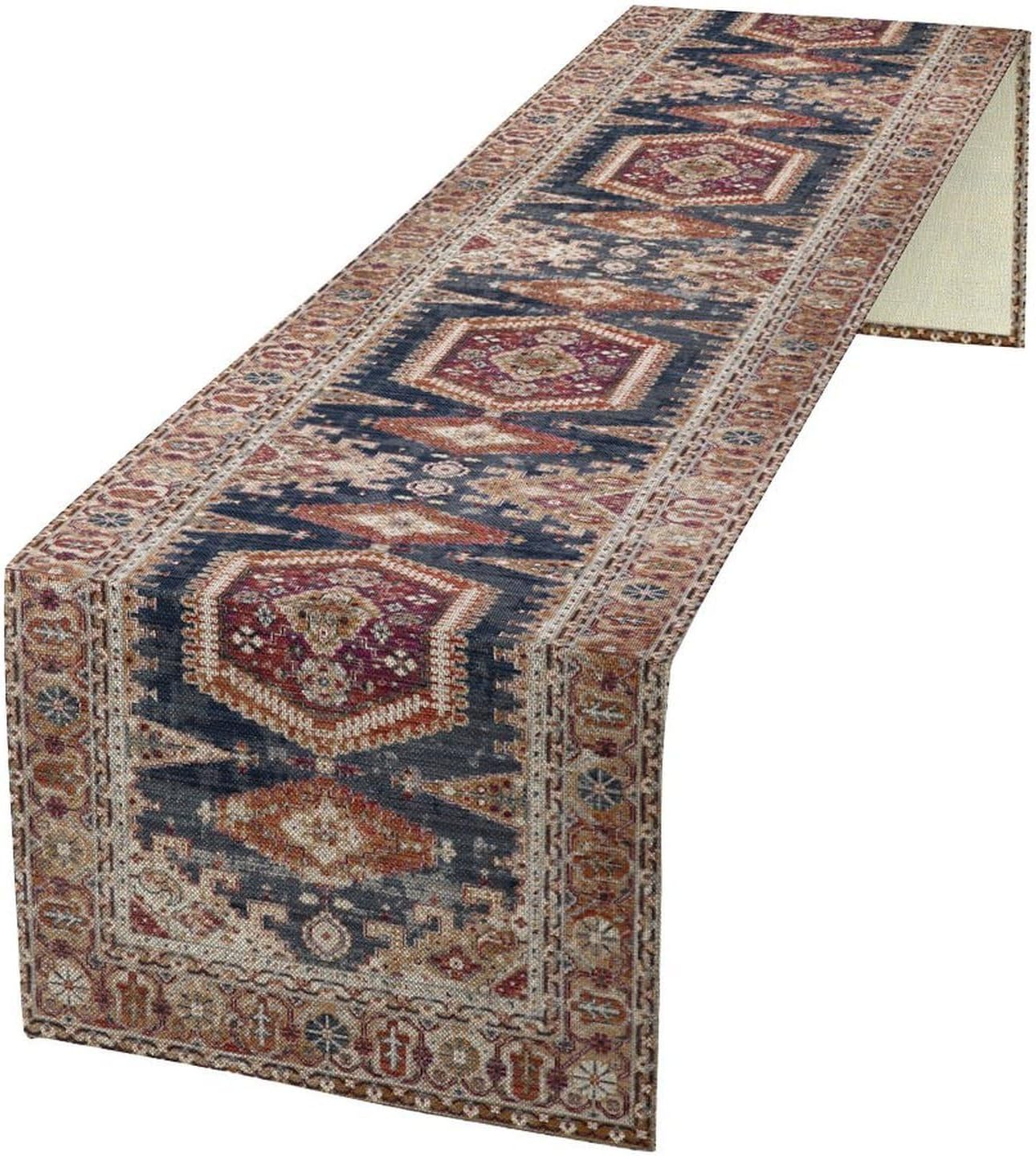 Vintage Boho Table Runner,Flower Geometric Design Rustic Farmhouse Table Runner for Home Farmhouse Kitchen Table Dining Coffee Room Garden Party Wedding Decor 13x72in