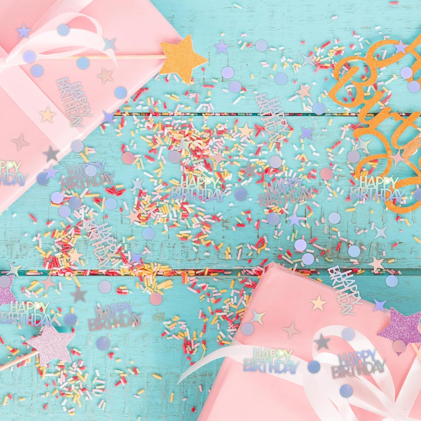 Birthday Confetti for Table, Glitter Birthday Confetti Metallic Foil Sprinkles Table Scatter for Kid Adult Party Baby Shower Decorations DIY Craft Festive Tables Decoration